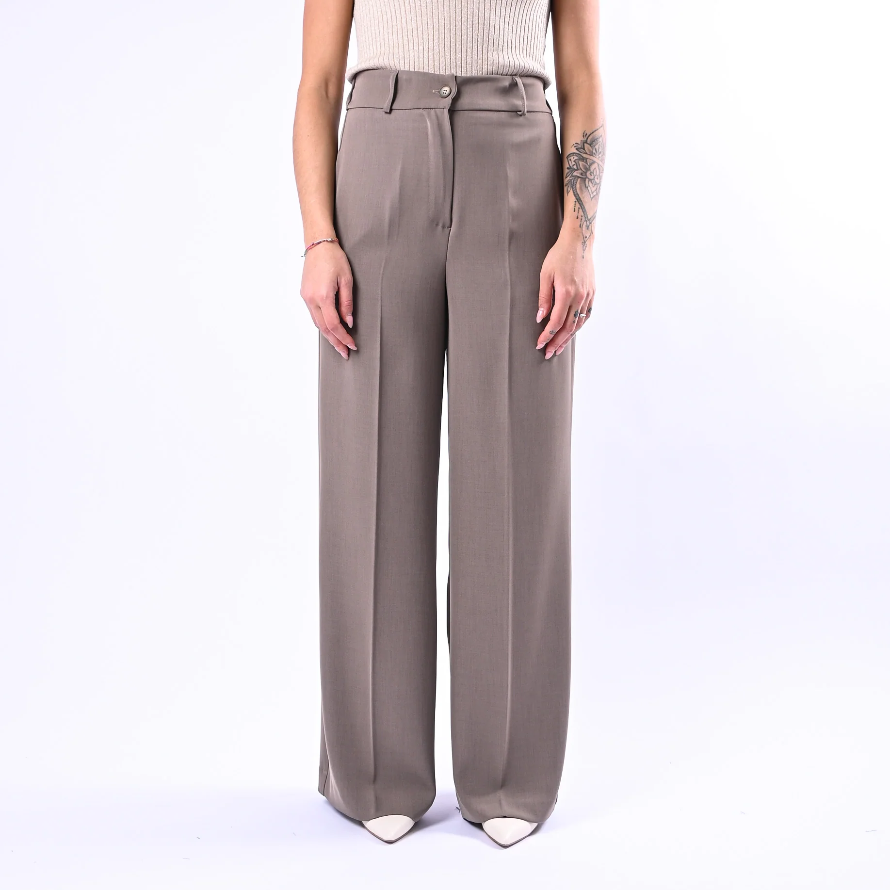GOLD - PANTALONE PALAZZO EASY FLUIDO ART.17312/4724 - TORTORA - Image 2