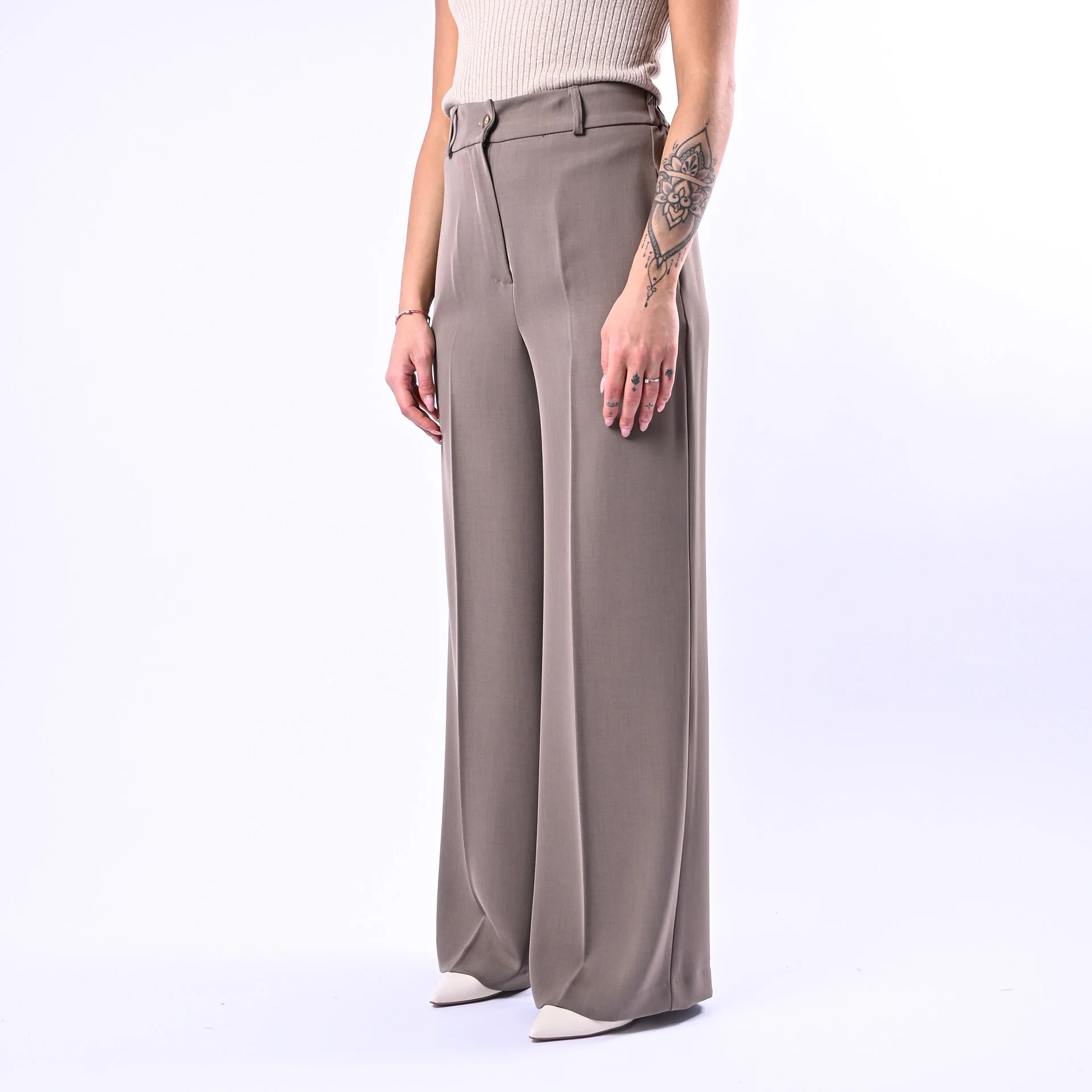 GOLD - PANTALONE PALAZZO EASY FLUIDO ART.17312/4724 - TORTORA - Image 3