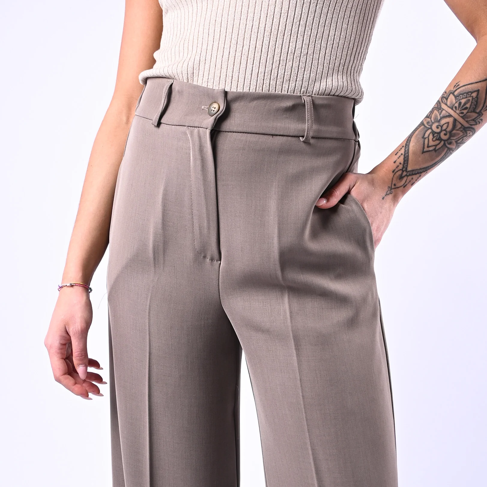 GOLD - PANTALONE PALAZZO EASY FLUIDO ART.17312/4724 - TORTORA - Image 5