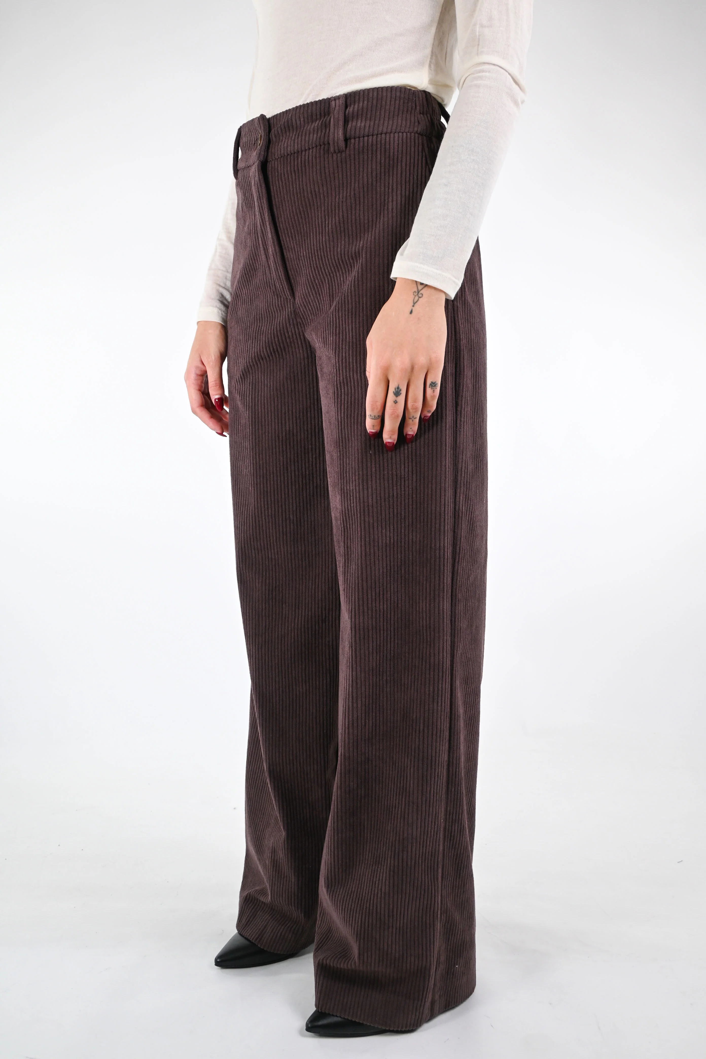 GOLD - PANTALONE PALAZZO EASY VELLUTO ART.17312/4497 - MORO - Image 3