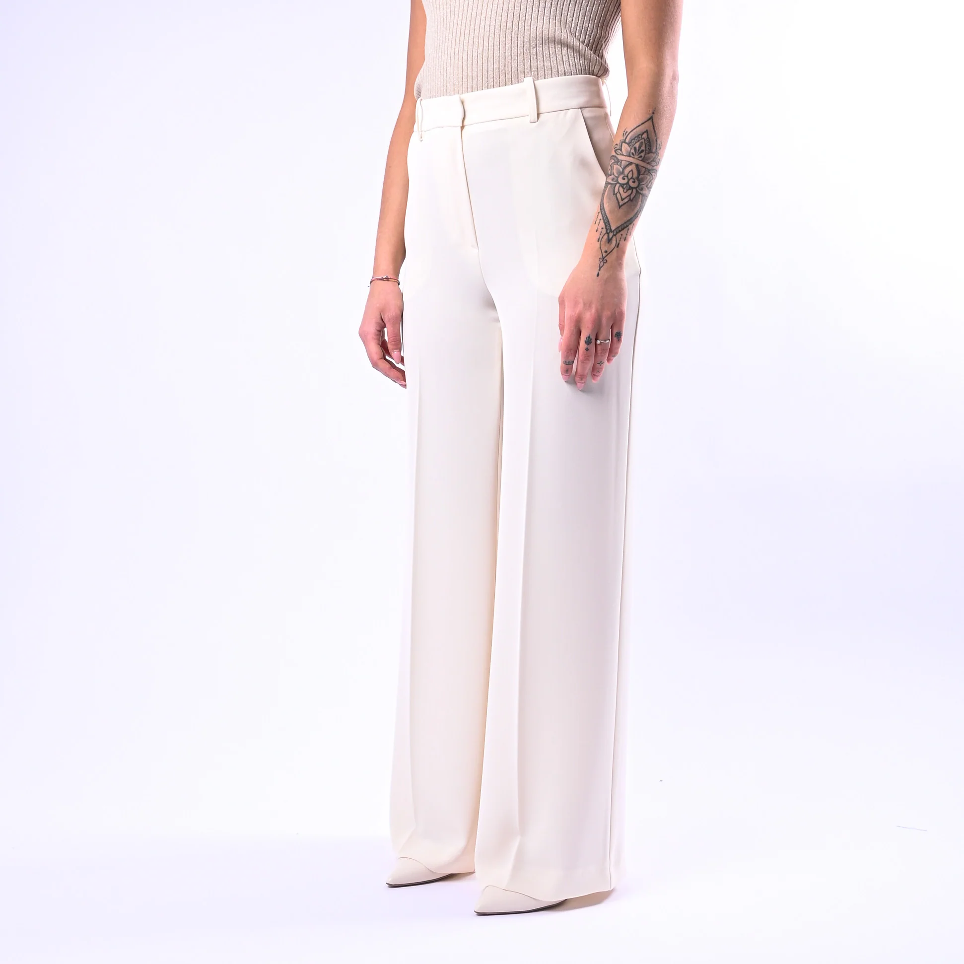GOLD - PANTALONE PALAZZO FLUIDO ART.17206/4724 - LATTE - Image 3
