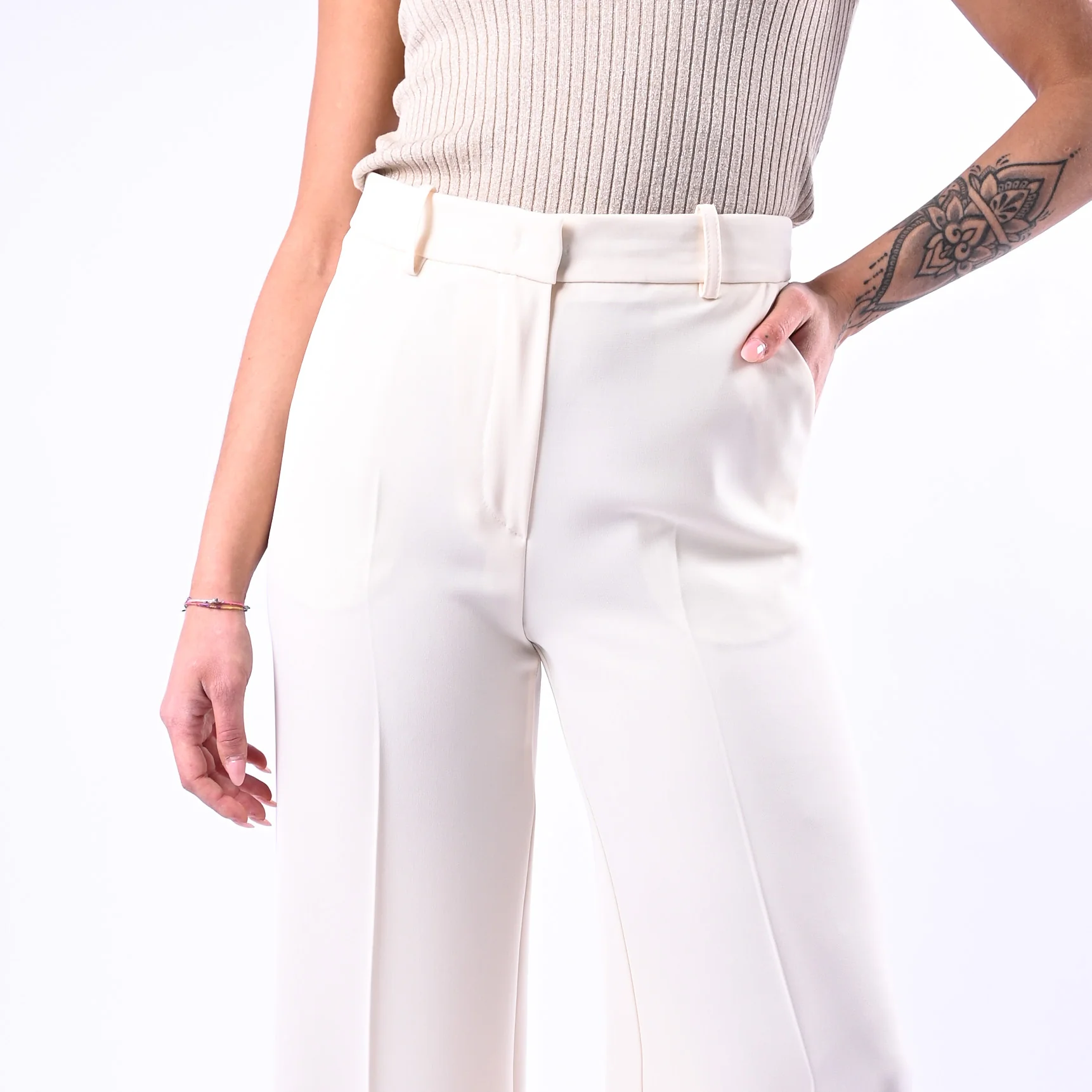 GOLD - PANTALONE PALAZZO FLUIDO ART.17206/4724 - LATTE - Image 5