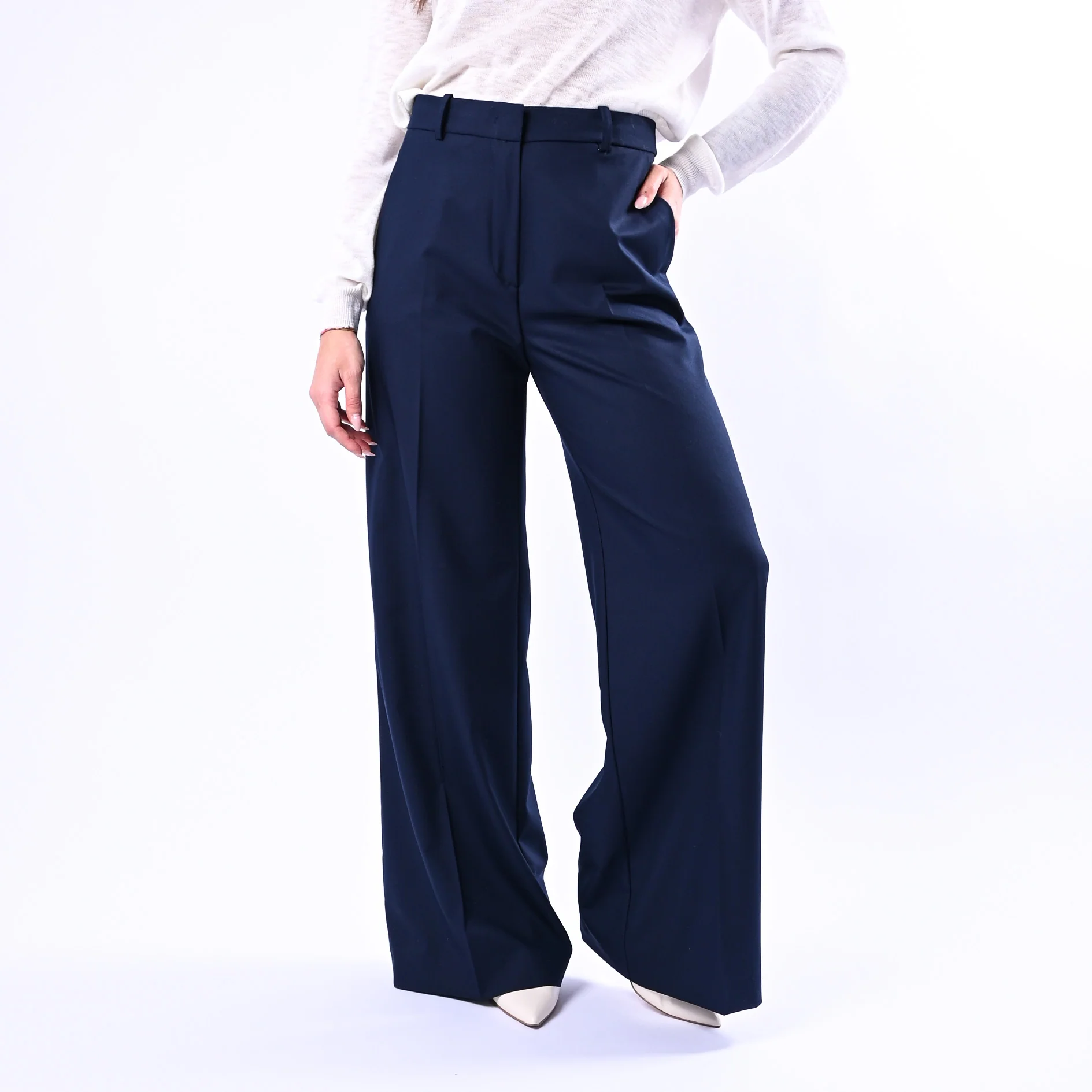GOLD - PANTALONE PALAZZO POLIVOSCOSA MELANGE ART.17206/4701 - BLU