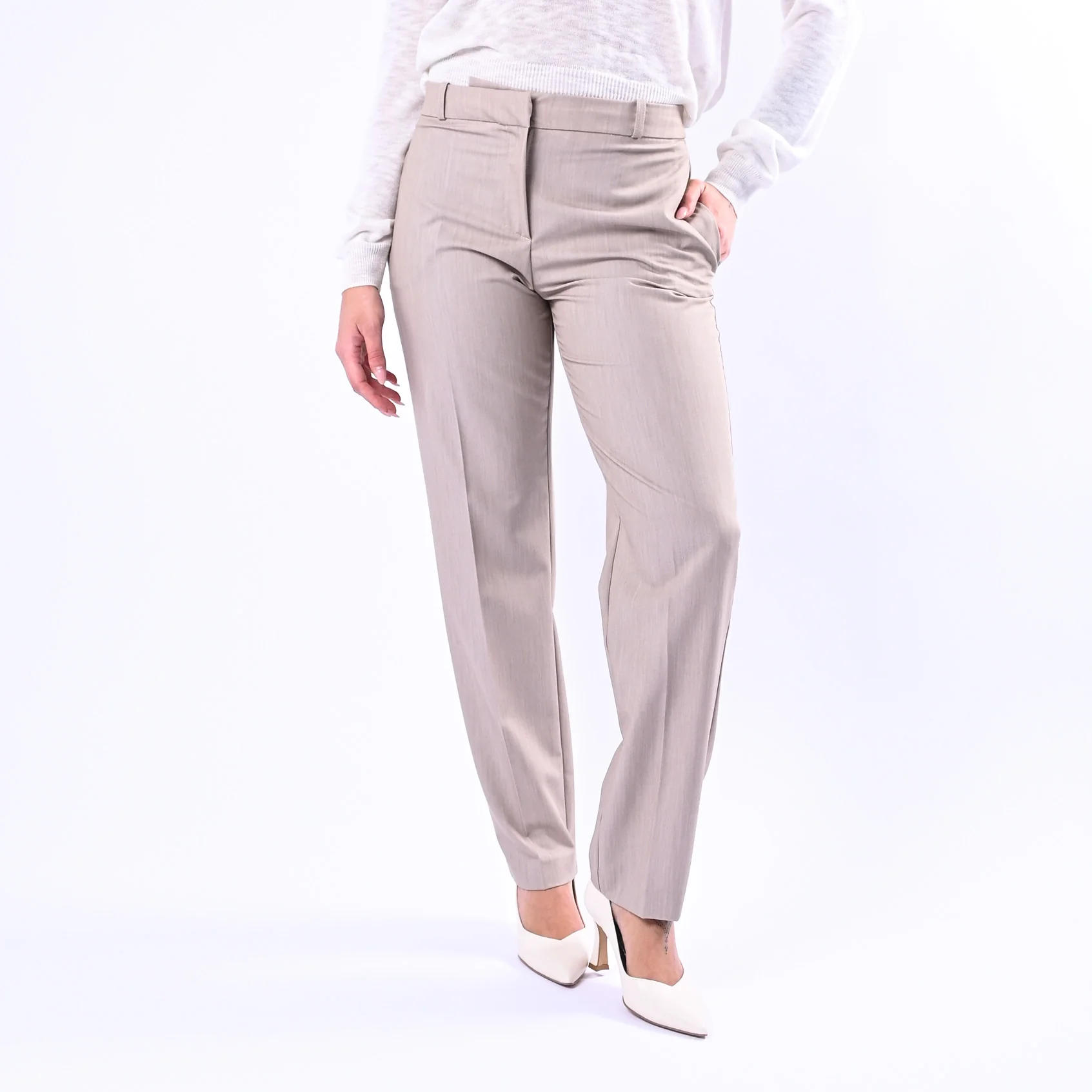 GOLD - PANTALONE SIGARETTA POLIVOSCOSA MELANGE ART.17229/4701 - BEIGE