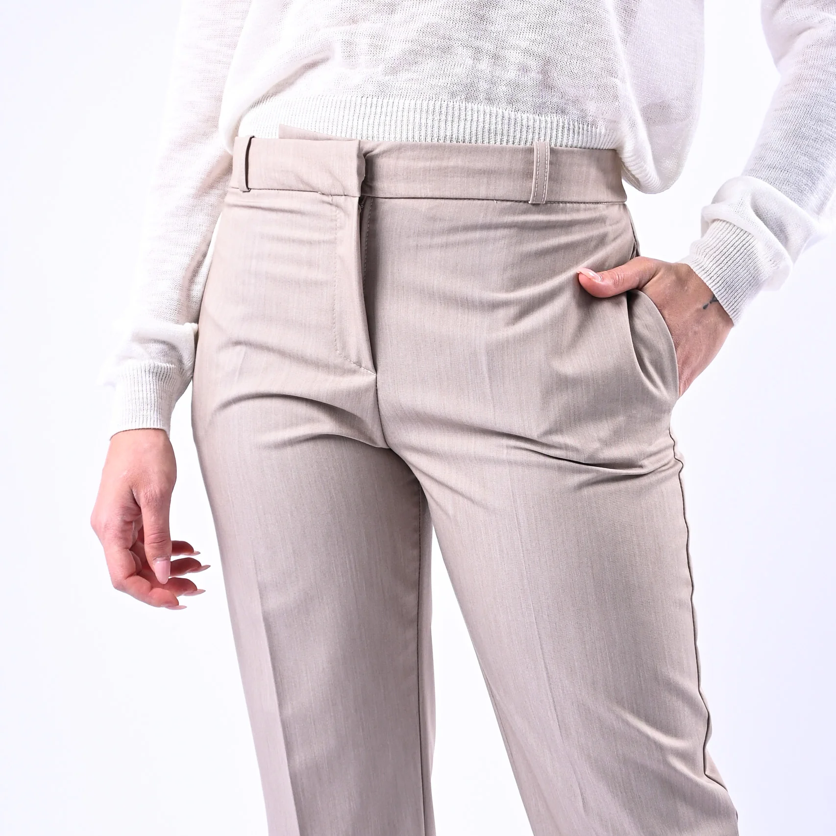GOLD - PANTALONE SIGARETTA POLIVOSCOSA MELANGE ART.17229/4701 - BEIGE - Image 5