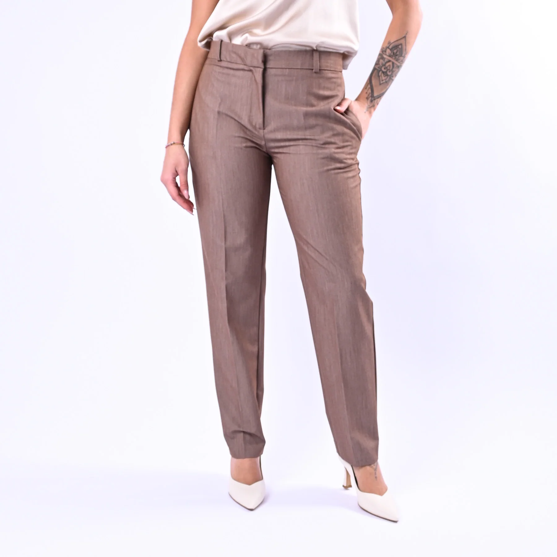 GOLD - PANTALONE SIGARETTA POLIVOSCOSA MELANGE ART.17229/4701 - TORTORA
