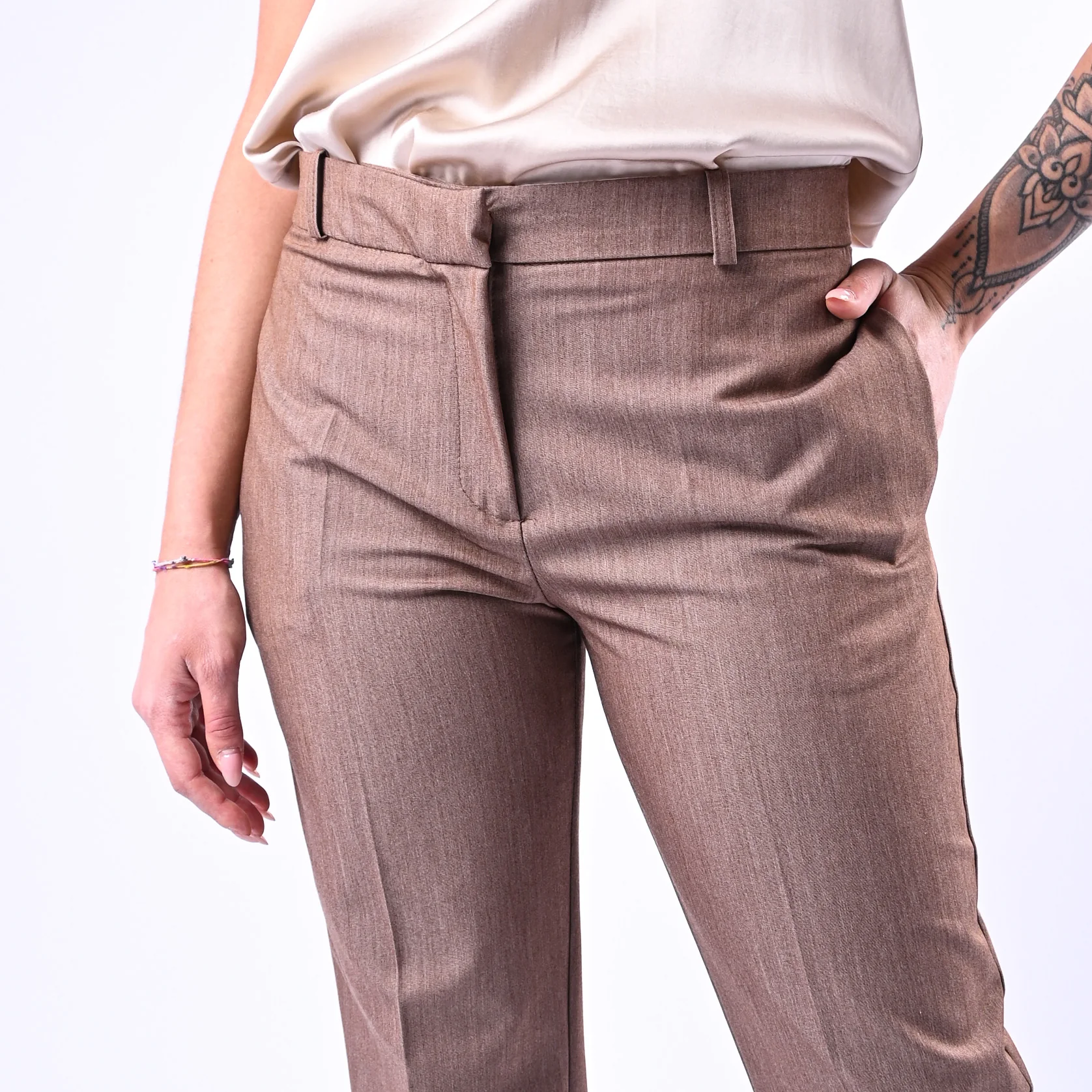 GOLD - PANTALONE SIGARETTA POLIVOSCOSA MELANGE ART.17229/4701 - TORTORA - Image 5