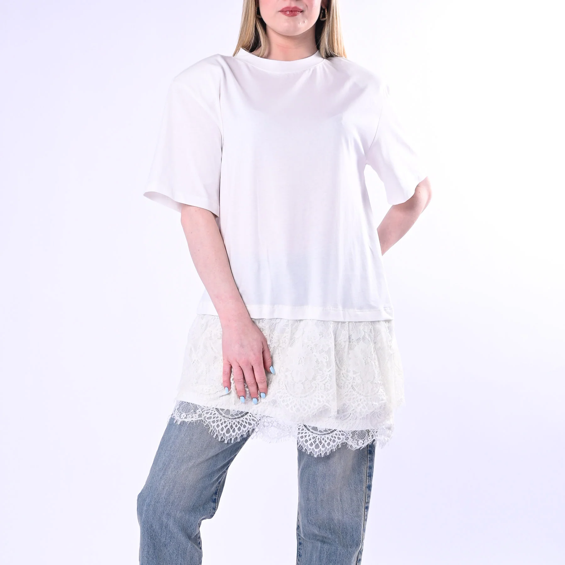 HAVEONE - ABITO CORTO CON SPALLINE E PIZZO ART.AVS-Q141/B - BIANCO