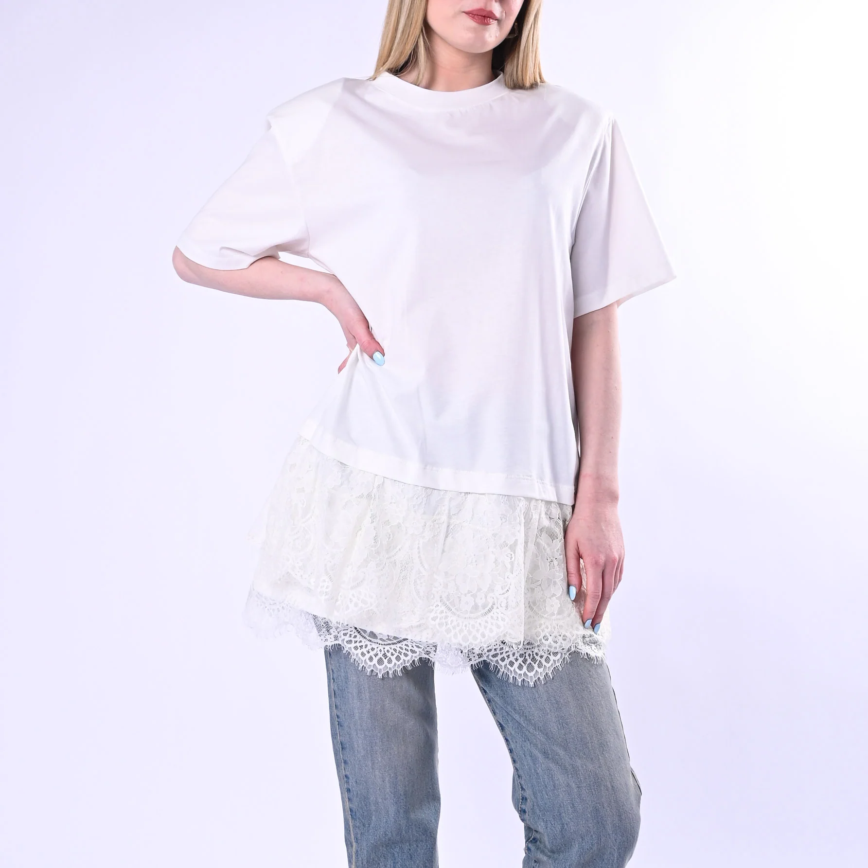 HAVEONE - ABITO CORTO CON SPALLINE E PIZZO ART.AVS-Q141/B - BIANCO - Image 2