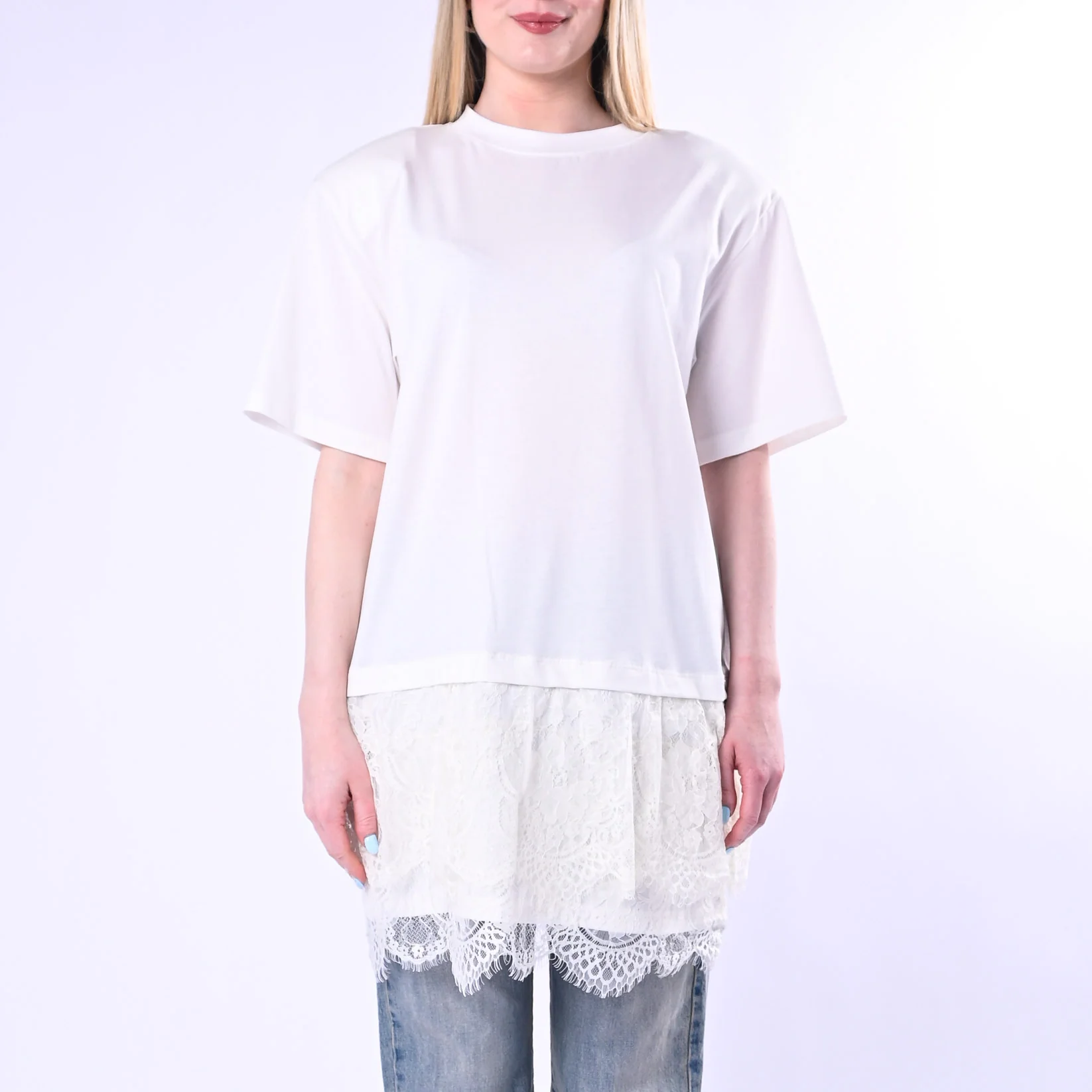 HAVEONE - ABITO CORTO CON SPALLINE E PIZZO ART.AVS-Q141/B - BIANCO - Image 3
