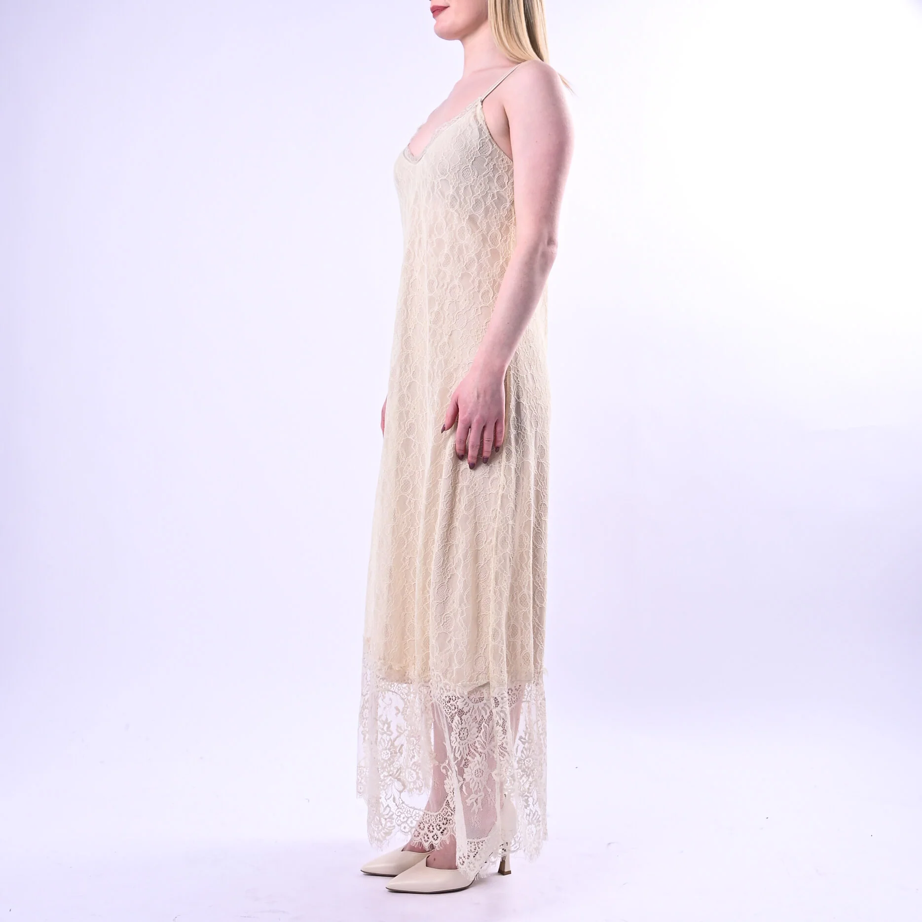HAVEONE - ABITO SPALLINA LUNGO IN PIZZO MACRAME' ART.AJA-Q083/P - PANNA - Image 3