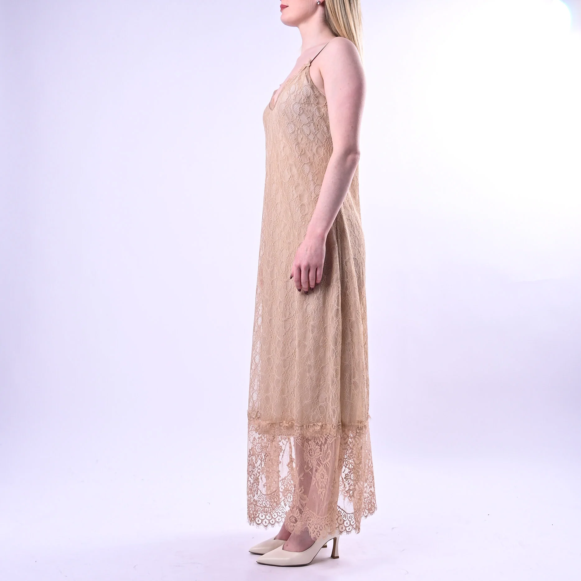 HAVEONE - ABITO SPALLINA LUNGO IN PIZZO MACRAME' ART.AJA-Q083/N - NUDE - Image 3