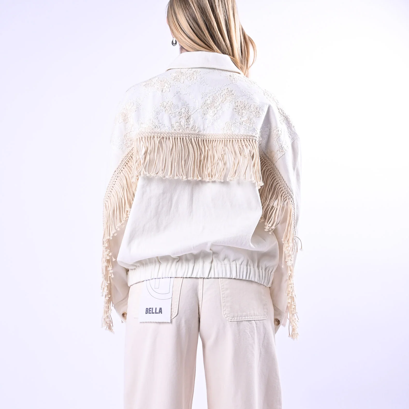 HAVEONE - BOMBER BULL DENIM CON RICAMO E FRANGE ART.JSS-Q093 - BIANCO - Image 3