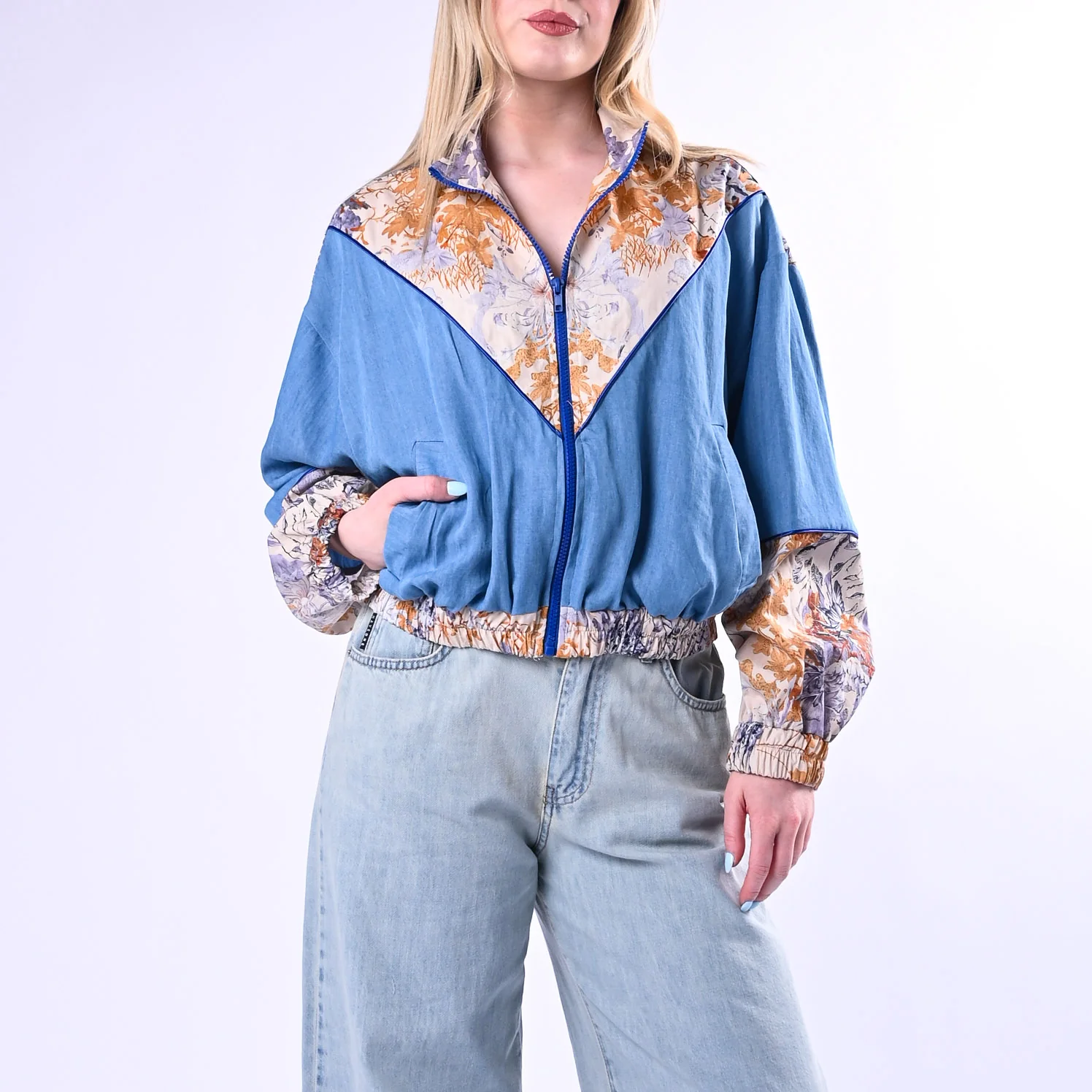 HAVEONE - BOMBER DOPPIO TESSUTO CHAMBRAY+FLOREALE ART.KMA-Q083/C - CELESTE
