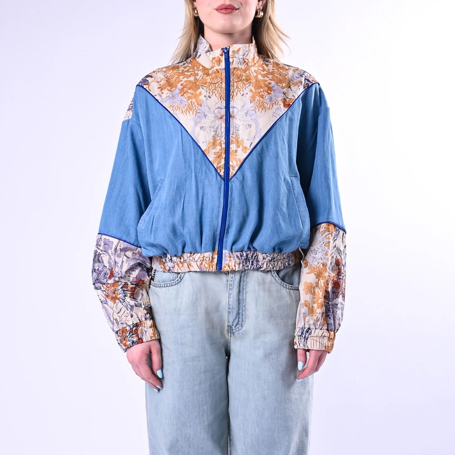 HAVEONE - BOMBER DOPPIO TESSUTO CHAMBRAY+FLOREALE ART.KMA-Q083/C - CELESTE - Image 2