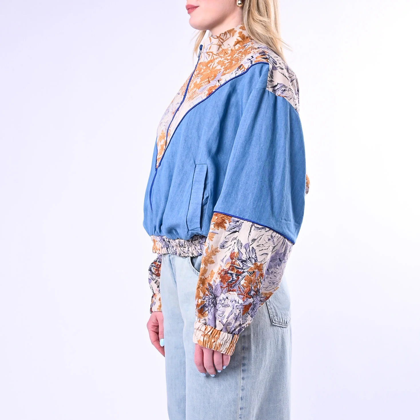 HAVEONE - BOMBER DOPPIO TESSUTO CHAMBRAY+FLOREALE ART.KMA-Q083/C - CELESTE - Image 3