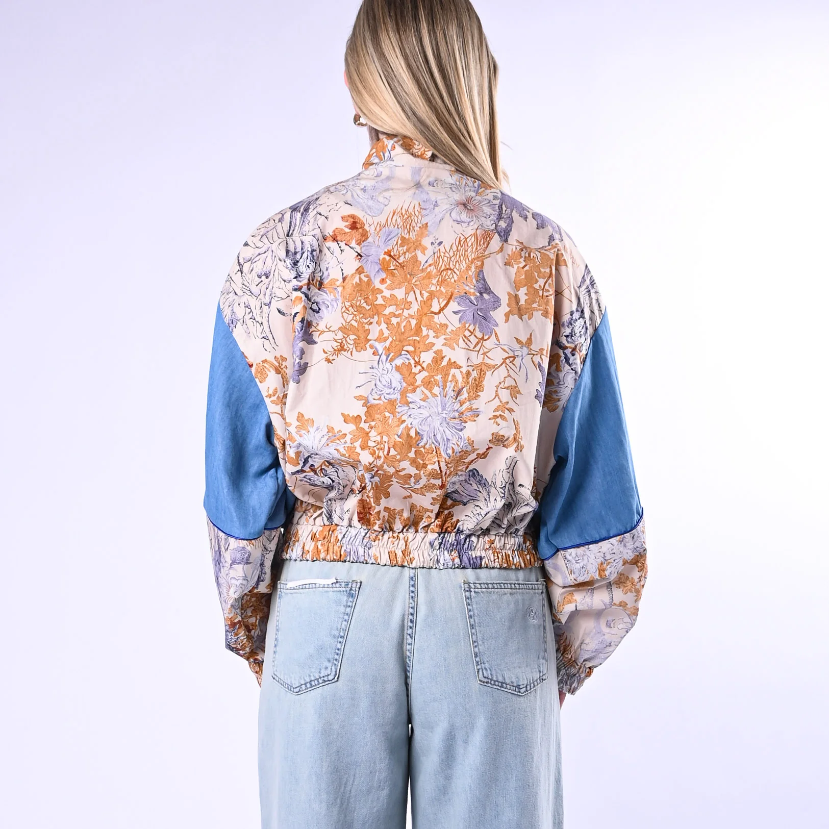 HAVEONE - BOMBER DOPPIO TESSUTO CHAMBRAY+FLOREALE ART.KMA-Q083/C - CELESTE - Image 4