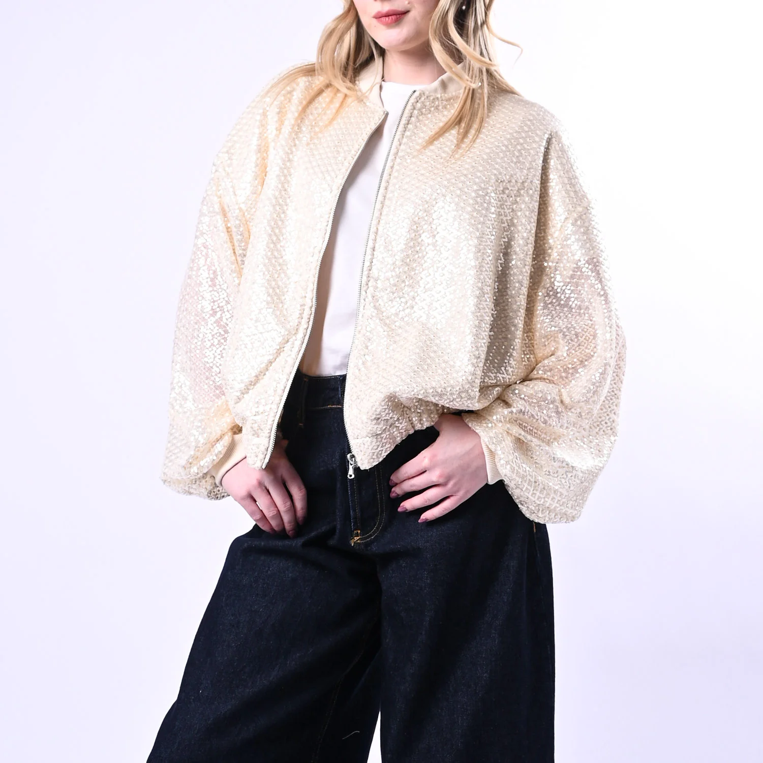 HAVEONE - BOMBER IN FELPA CON PAILLETTES ART.KNO-Q046 - BURRO