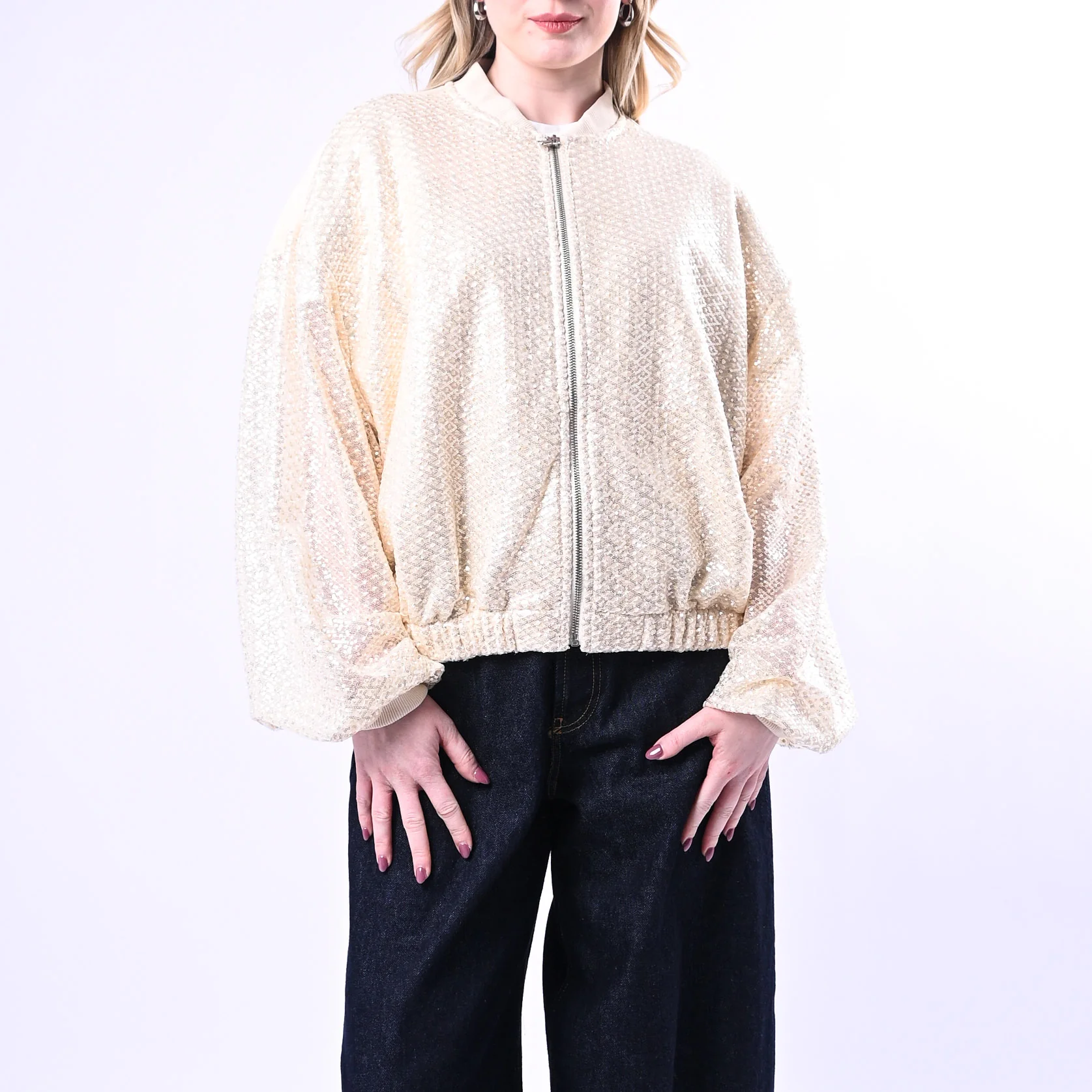 HAVEONE - BOMBER IN FELPA CON PAILLETTES ART.KNO-Q046 - BURRO - Image 2