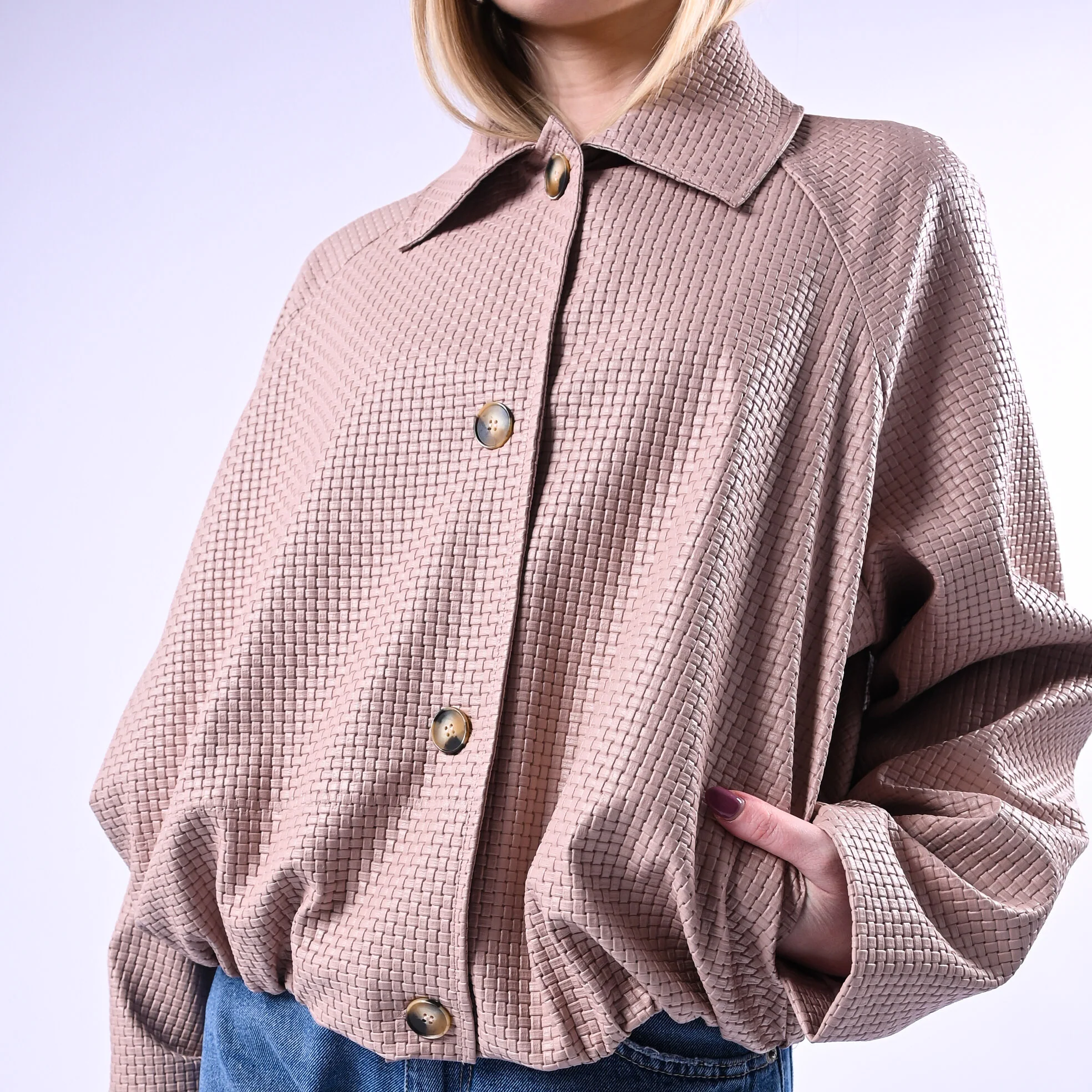 HAVEONE - BOMBER INTRECCIATO ECOPELLE ART.KNO-Q056 - ROSA - Image 5