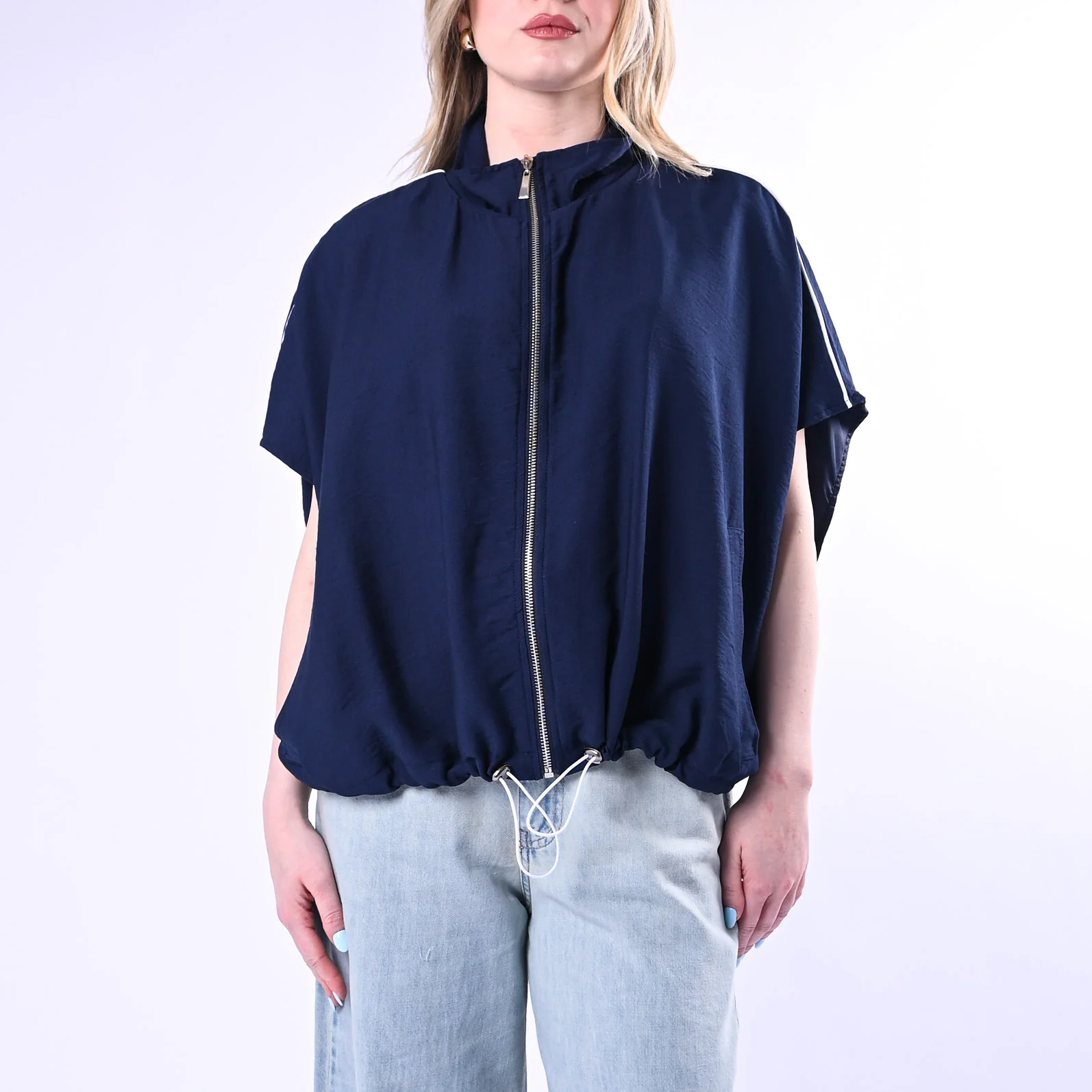 HAVEONE - BOMBER SMANICATO IN VISCOSA ART.KSV-Q078/B - BLU - Image 2