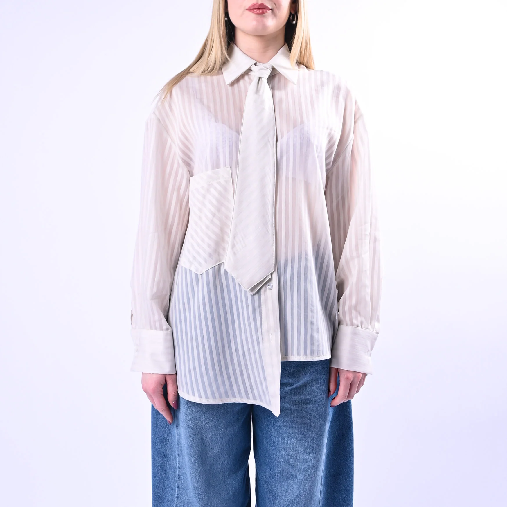 HAVEONE - CAMICIA ASIMMETRICA CON CRAVATTA ART.CVS-Q196 - BIANCO - Image 2