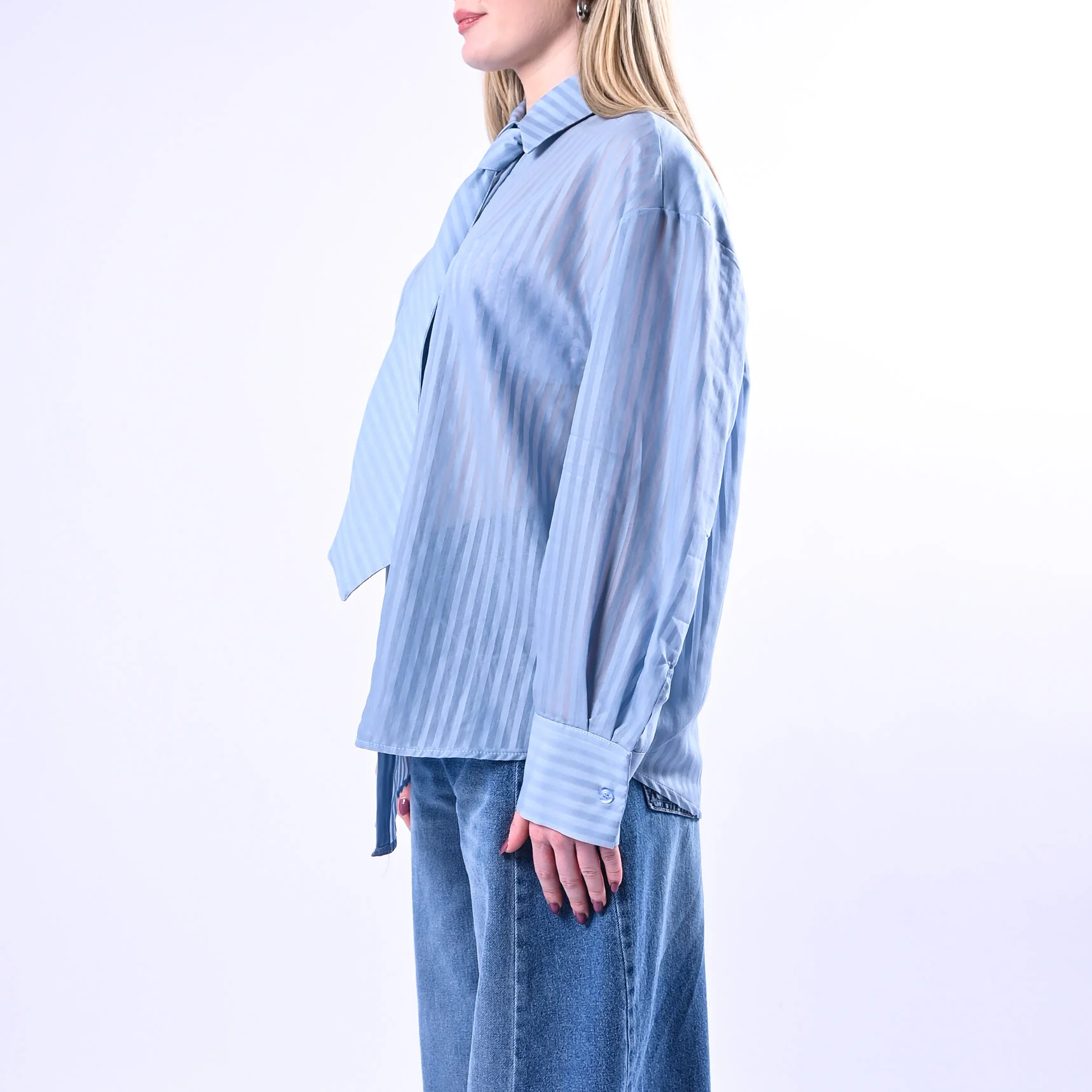 HAVEONE - CAMICIA ASIMMETRICA CON CRAVATTA ART.CVS-Q196 - CELESTE - Image 3