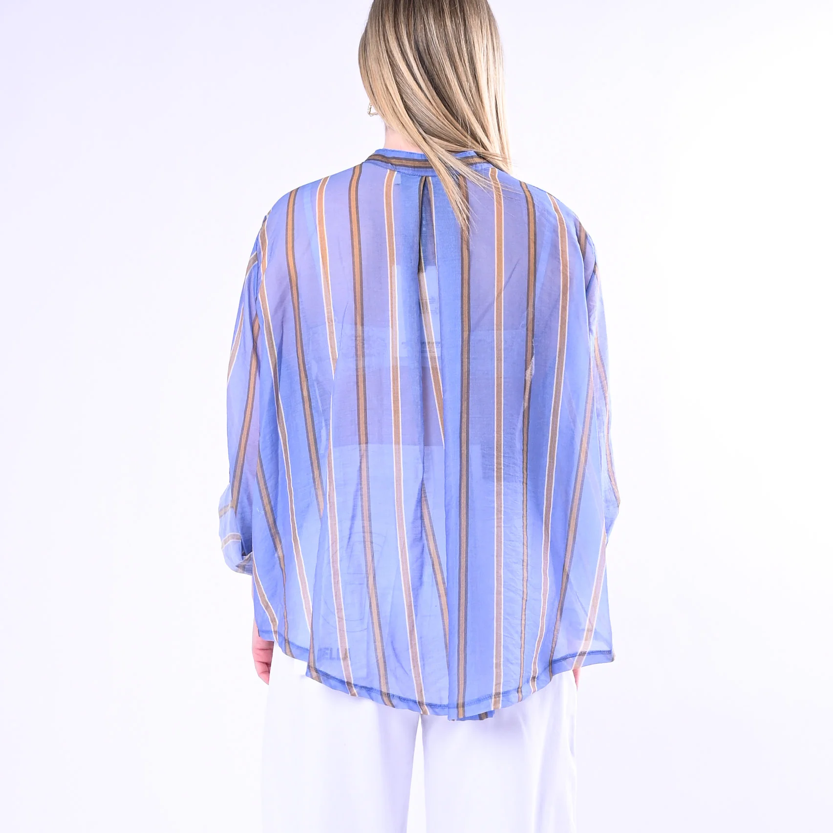 HAVEONE - CAMICIA OVER GESSATA IN LYOCELL ART.CVS-Q361/CM - CELESTE/CAMMELLO - Image 4