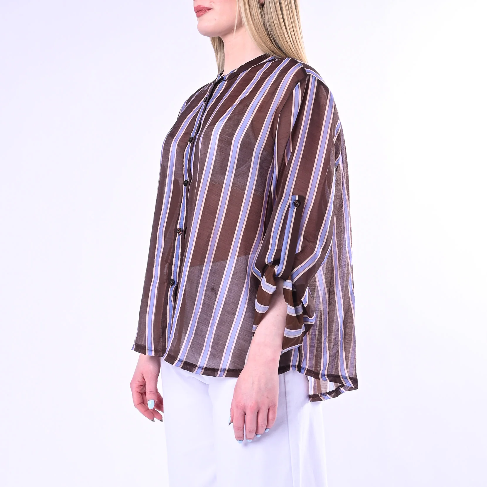 HAVEONE - CAMICIA OVER GESSATA IN LYOCELL ART.CVS-Q361/MC - MORO/CELESTE - Image 3