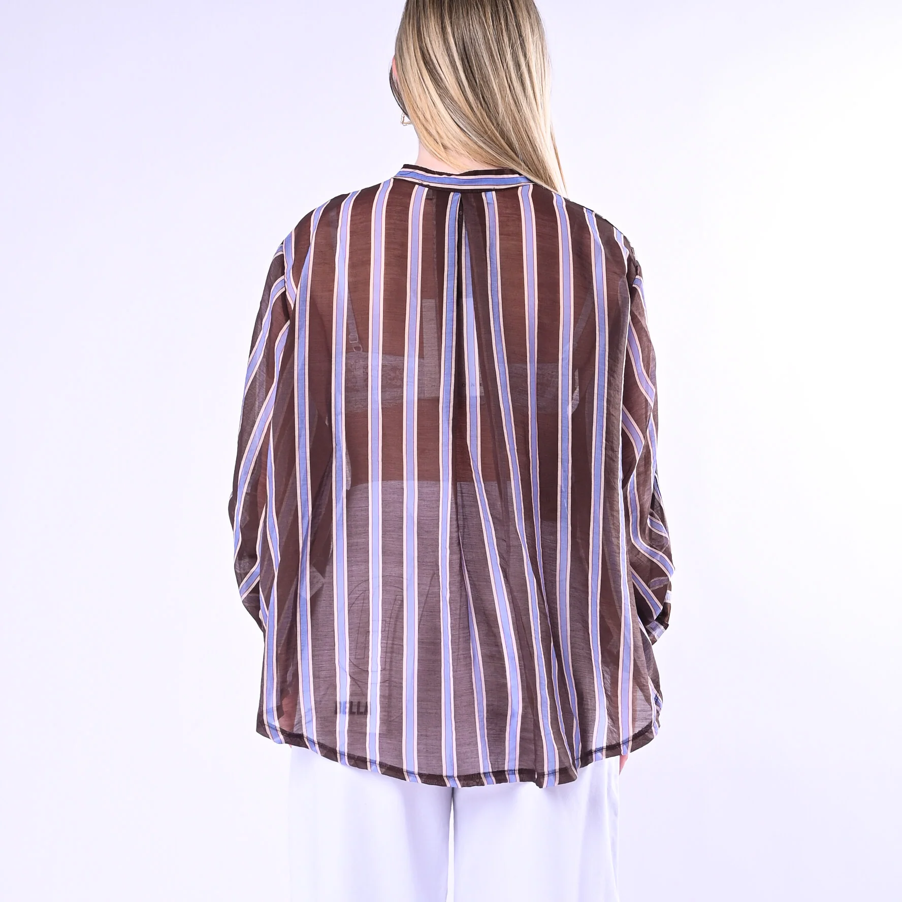 HAVEONE - CAMICIA OVER GESSATA IN LYOCELL ART.CVS-Q361/MC - MORO/CELESTE - Image 4