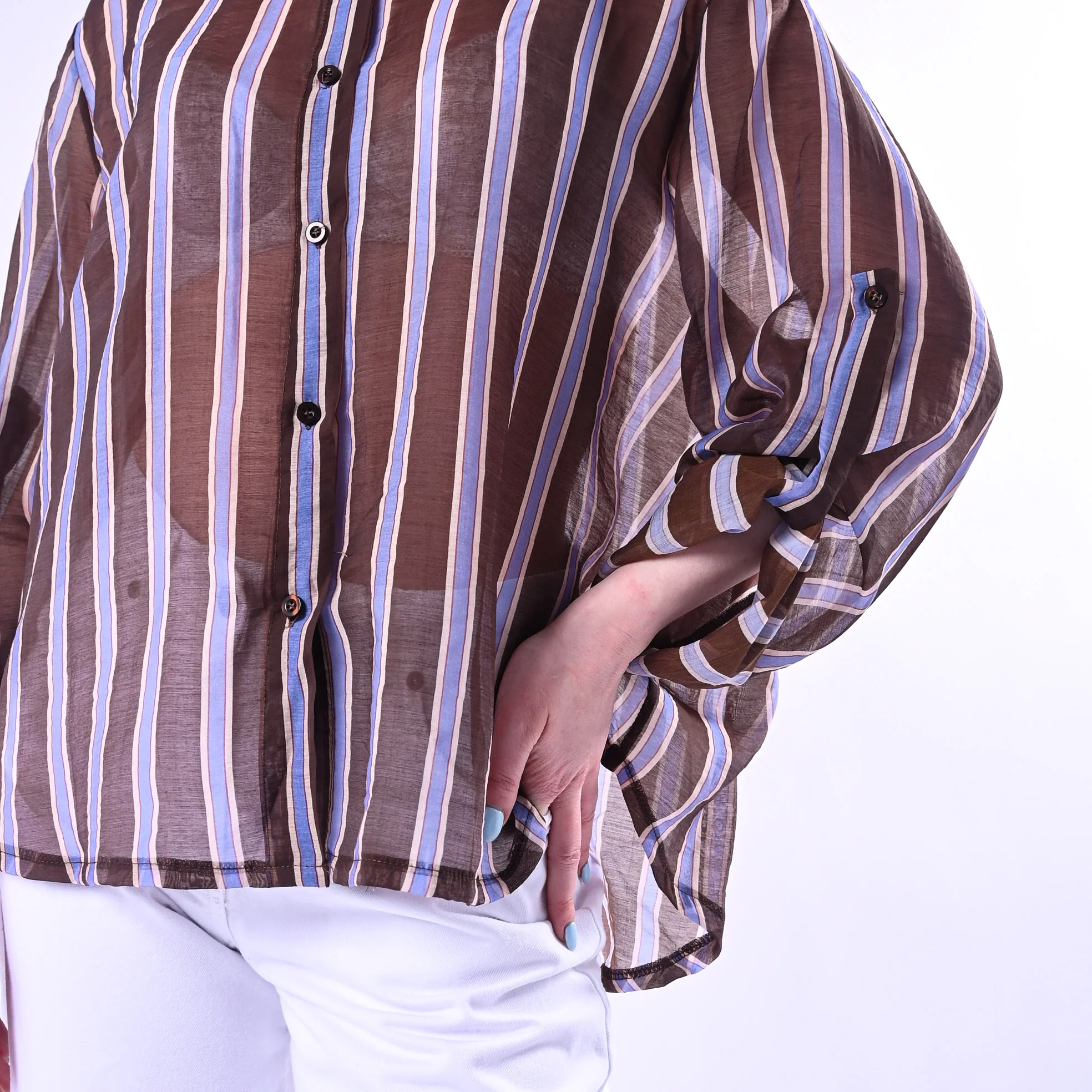 HAVEONE - CAMICIA OVER GESSATA IN LYOCELL ART.CVS-Q361/MC - MORO/CELESTE - Image 5