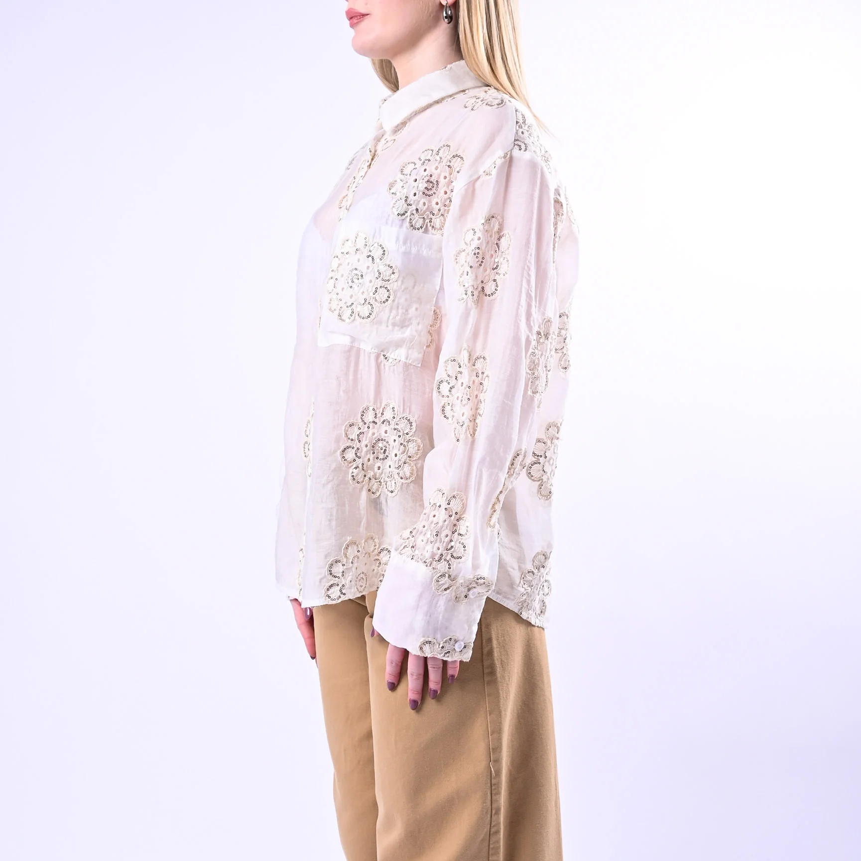 HAVEONE - CAMICIA RICAMO FIORE CON PIALLETTES ART.CFW-Q167 - BURRO - Image 3