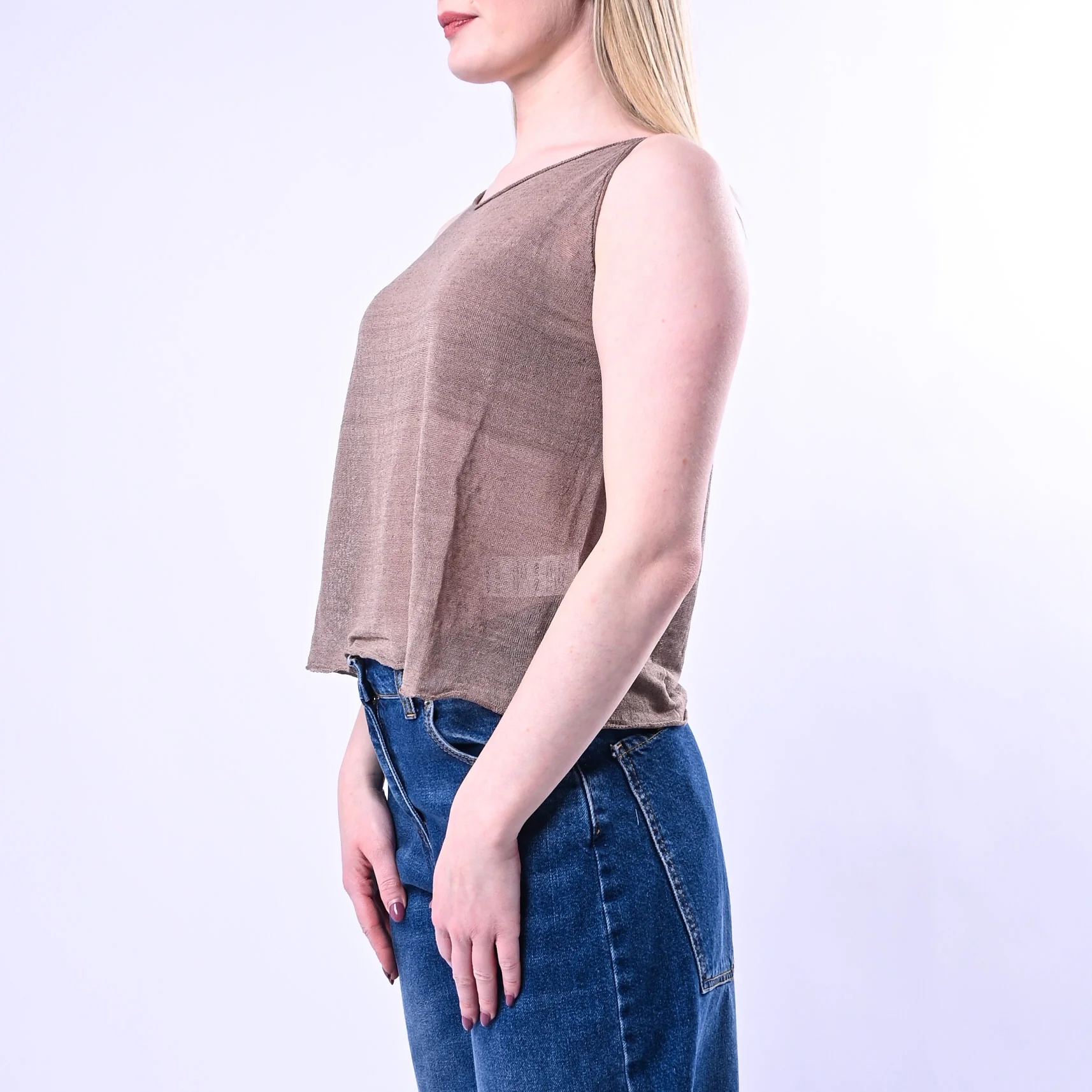 HAVEONE - CANOTTA MAGLIA IN LINO ART.RMG-Q080/C - CAFFE' - Image 3