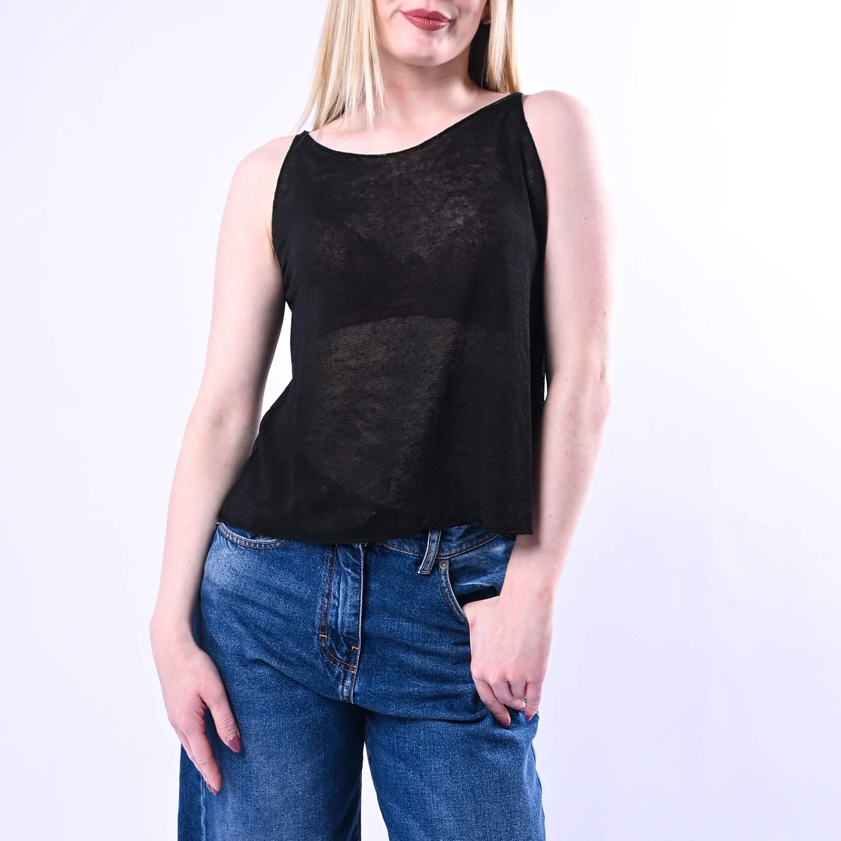 HAVEONE - CANOTTA MAGLIA IN LINO ART.RMG-Q080/N - NERO