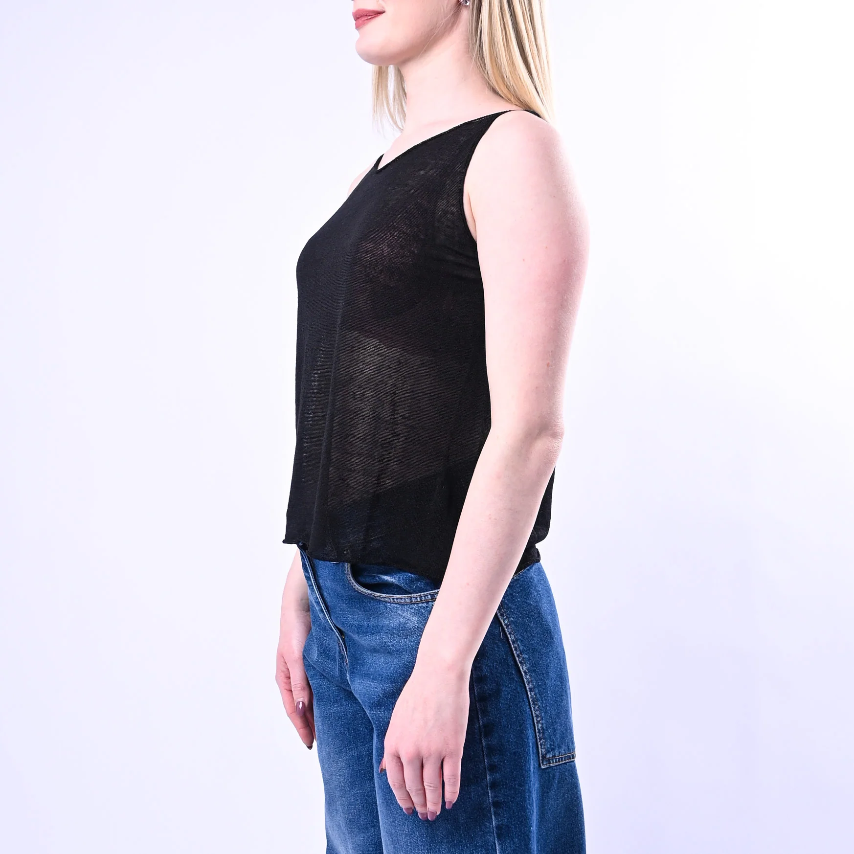 HAVEONE - CANOTTA MAGLIA IN LINO ART.RMG-Q080/N - NERO - Image 3