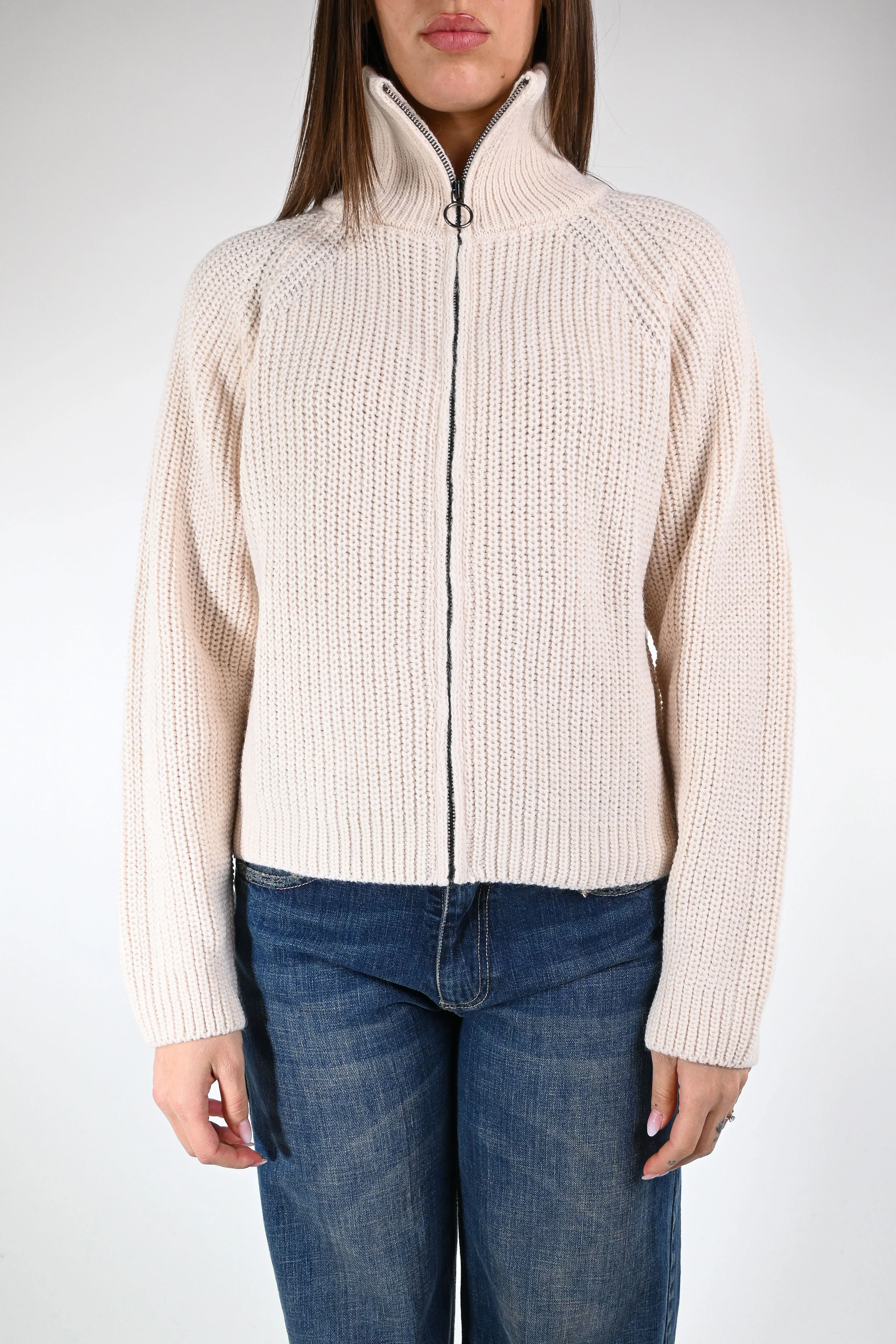 HAVEONE - CARDIGAN CON ZIP COSTA INGLESE ART.MHO-P419 - PANNA - Image 3
