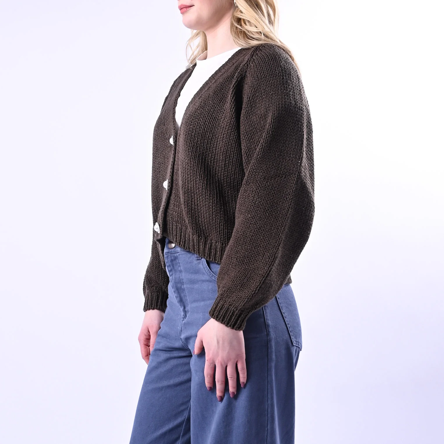 HAVEONE - CARDIGAN CORTO BOTTONE GIOIELLO ART.JIT-Q010 - MORO - Image 3