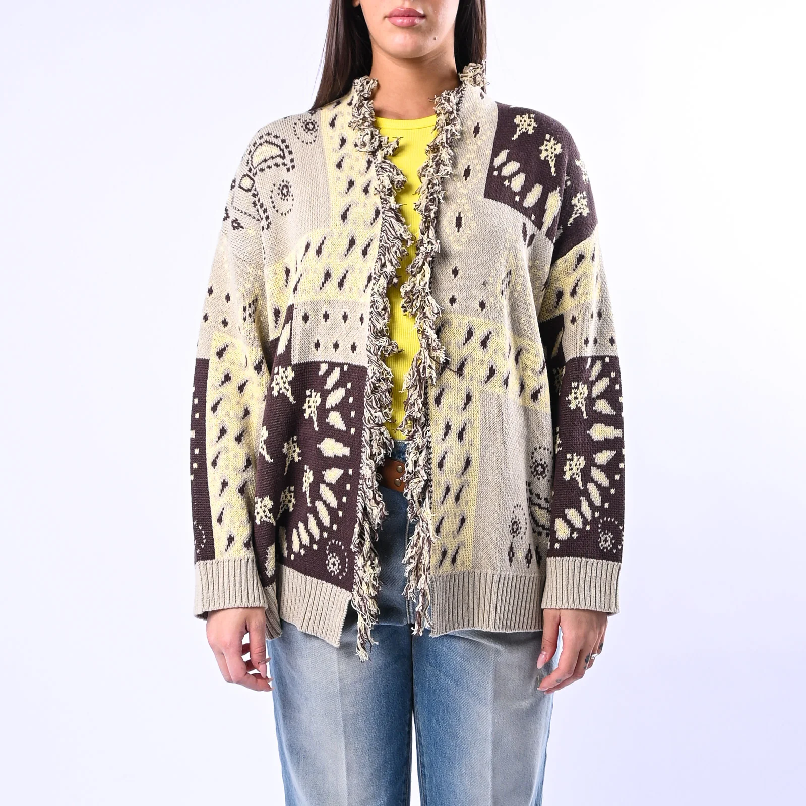 HAVEONE - CARDIGAN FANTASIA PATCH BANDANA ART.MFP-Q081 - SABBIA/MORO/GIALLO - Image 2