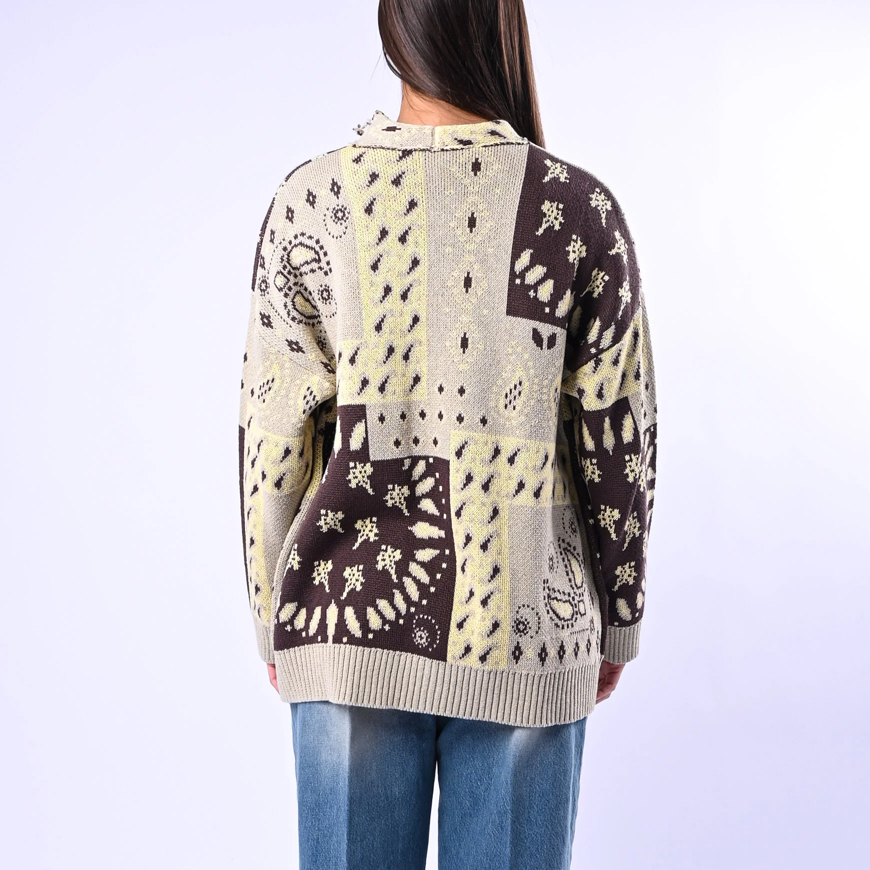 HAVEONE - CARDIGAN FANTASIA PATCH BANDANA ART.MFP-Q081 - SABBIA/MORO/GIALLO - Image 4