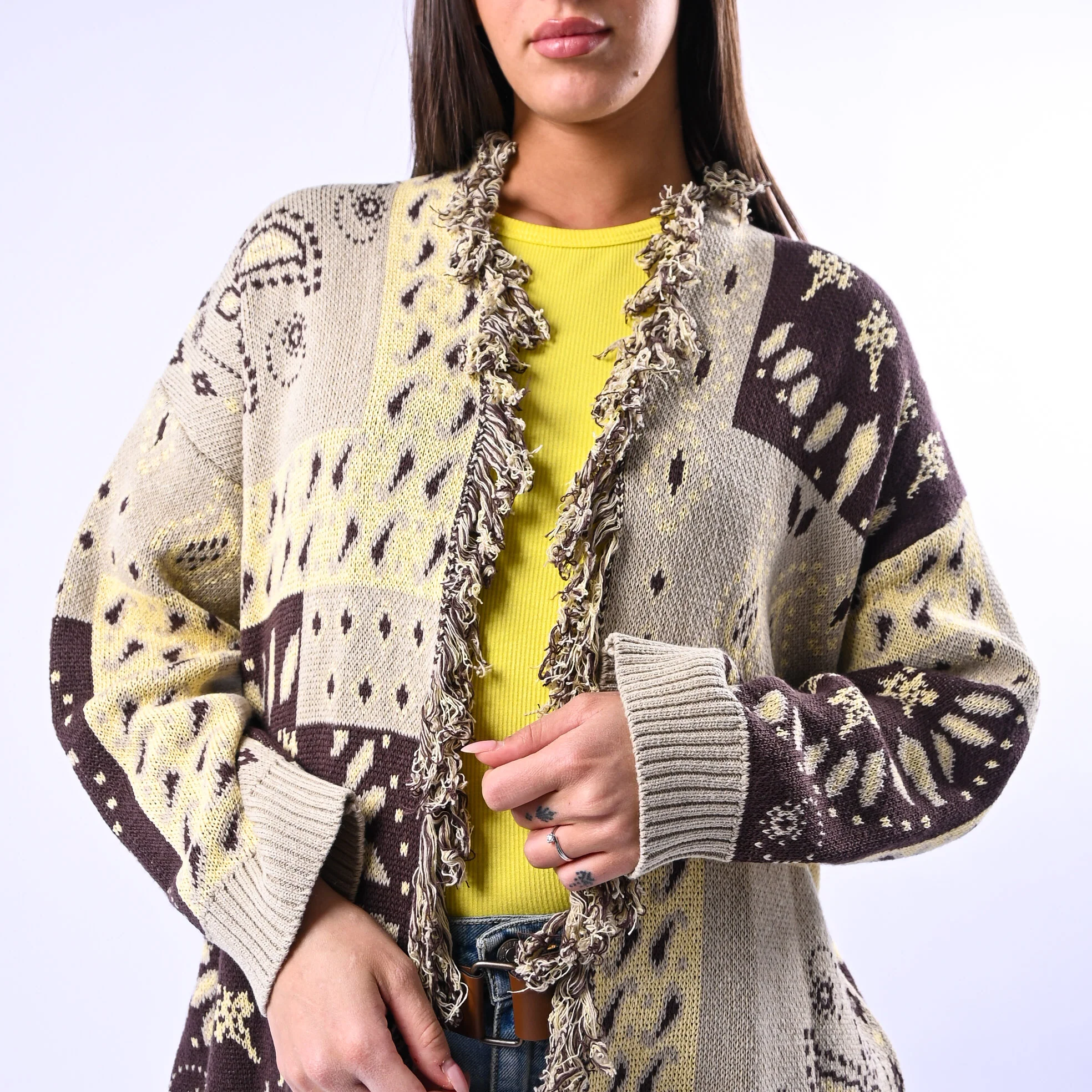 HAVEONE - CARDIGAN FANTASIA PATCH BANDANA ART.MFP-Q081 - SABBIA/MORO/GIALLO - Image 5