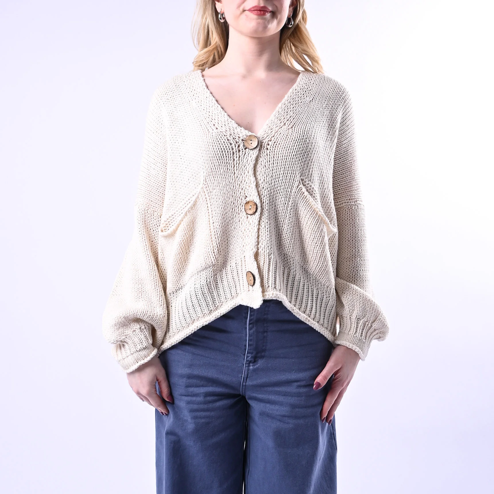 HAVEONE - CARDIGAN OVER BOTTONI LEGNO ART.JIT-Q007 - BURRO - Image 2