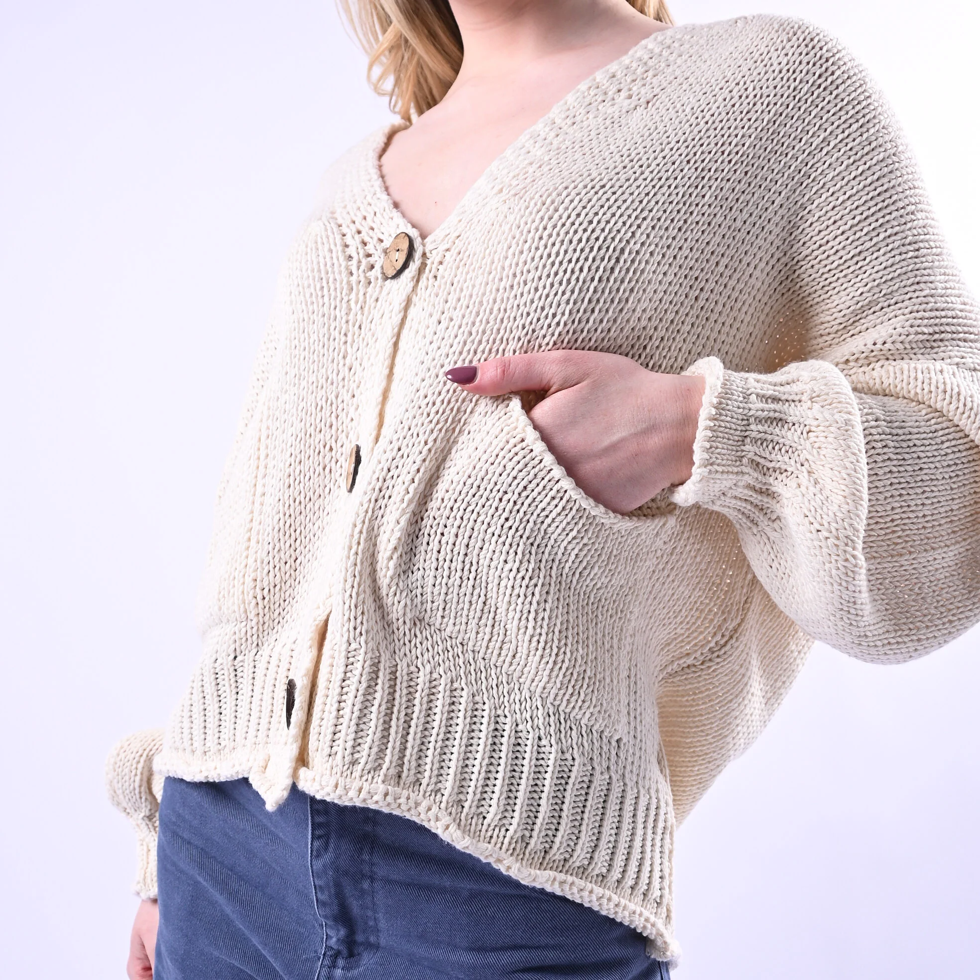 HAVEONE - CARDIGAN OVER BOTTONI LEGNO ART.JIT-Q007 - BURRO - Image 5