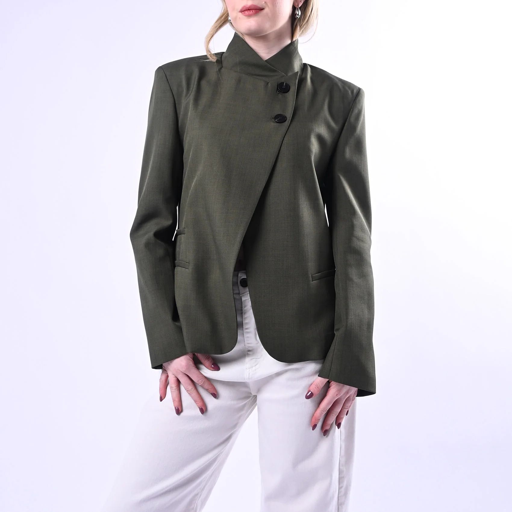 HAVEONE - GIACCA COREANA BOTTONI SPOSTATI ART.JMN-Q090 - MILITARE