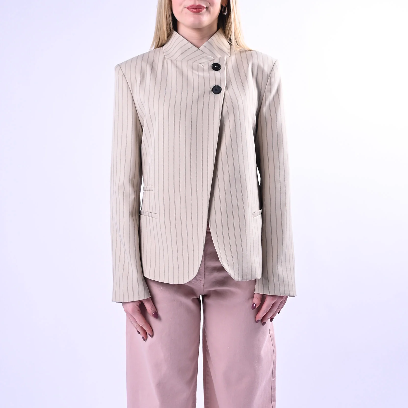 HAVEONE - GIACCA GESSATA COREANA BOTTONI SPOSTATI ART.JMN-Q096 - BEIGE - Image 2
