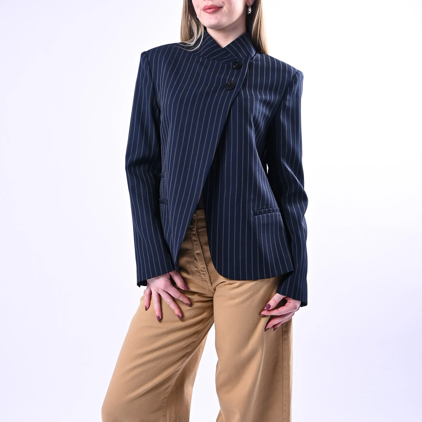 HAVEONE - GIACCA GESSATA COREANA BOTTONI SPOSTATI ART.JMN-Q096 - BLU
