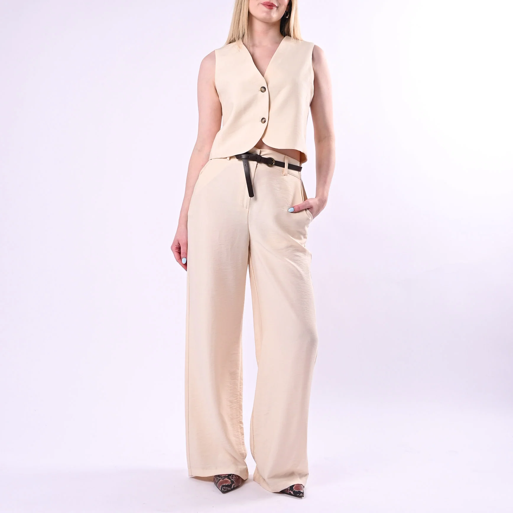 HAVEONE - GILET DUE BOTTONI IN VISCOSA ART.LIA-Q044/B - BEIGE