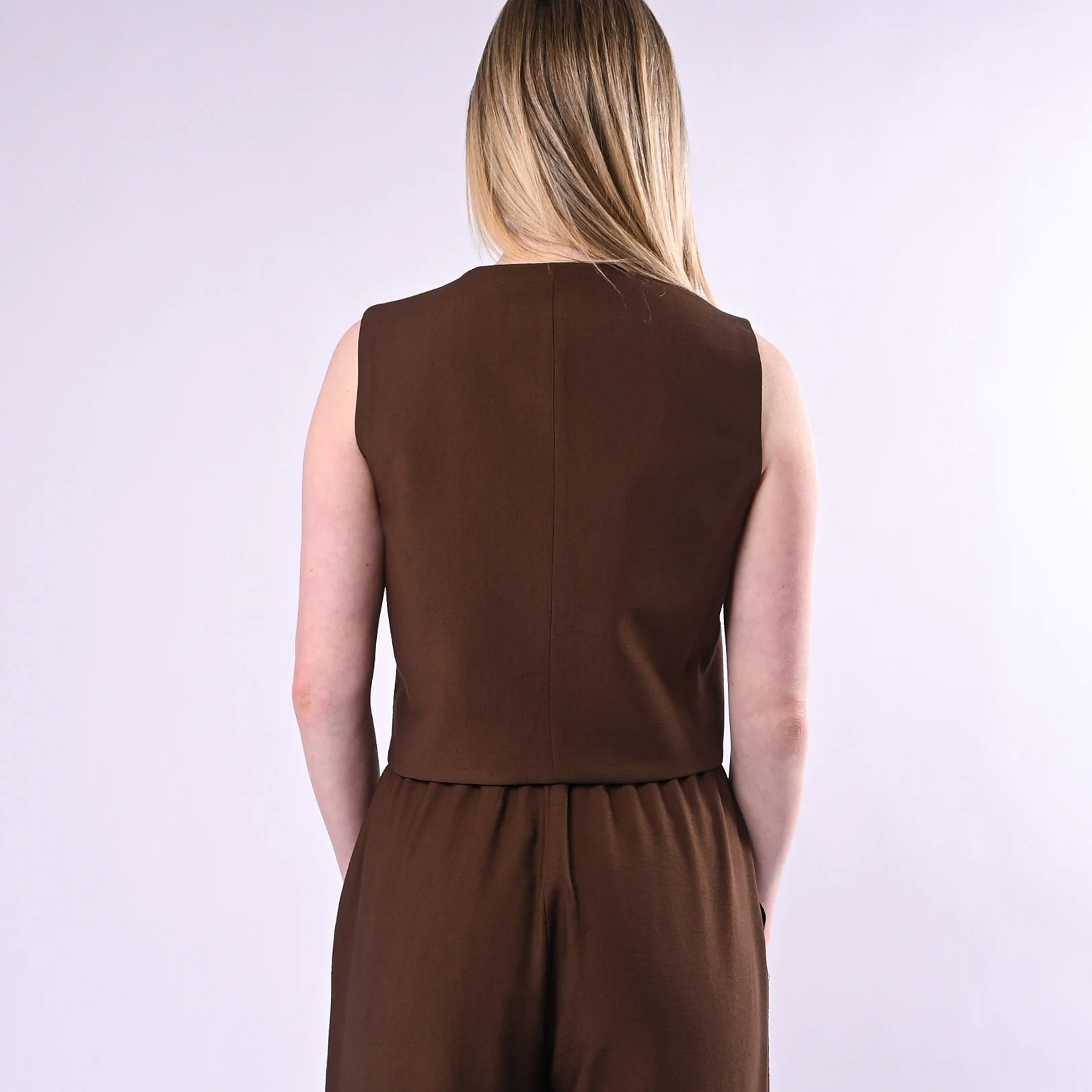 HAVEONE - GILET DUE BOTTONI IN VISCOSA ART.LIA-Q044/M - MORO - Image 5