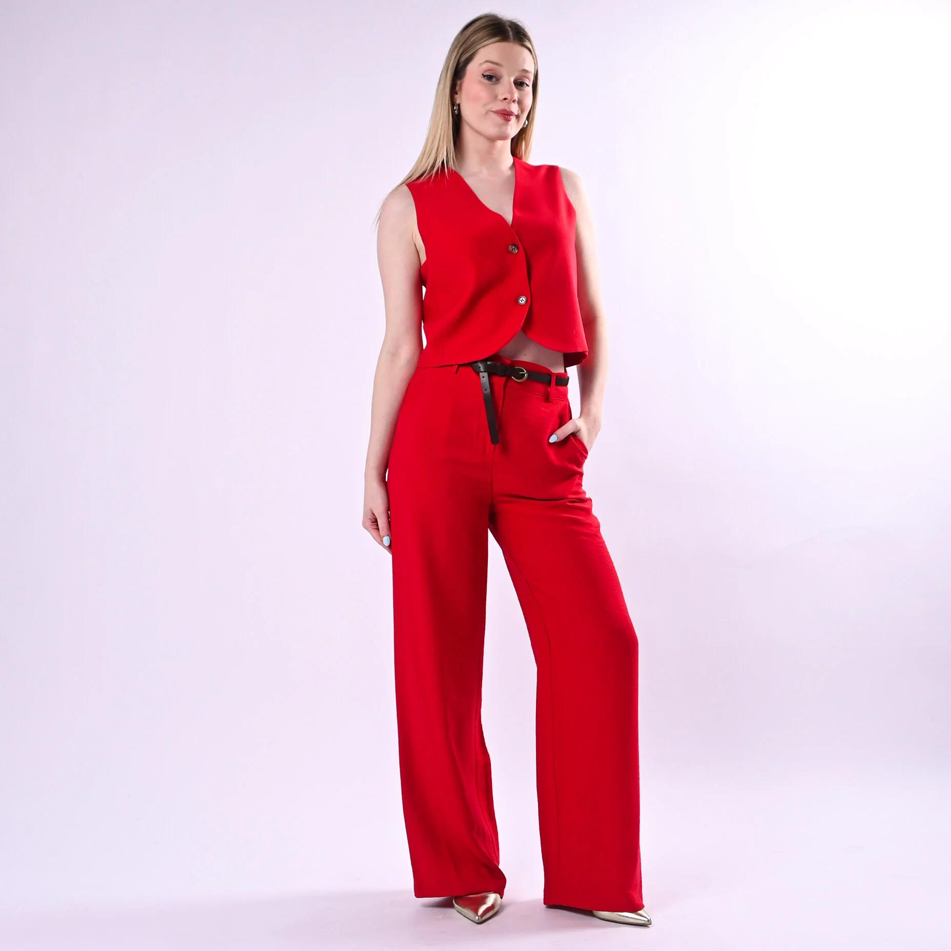 HAVEONE - GILET DUE BOTTONI IN VISCOSA ART.LIA-Q044/R - ROSSO