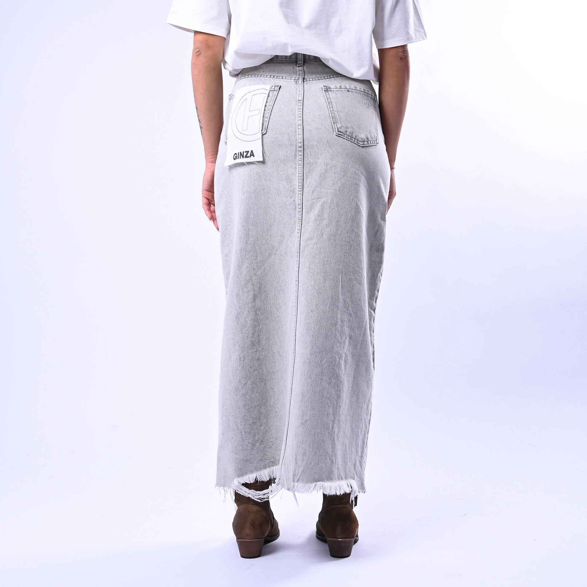 HAVEONE - GONNA LONGUETTE DENIM CON SPACCO ART.GGZ-Q030 - GRIGIO - Image 4