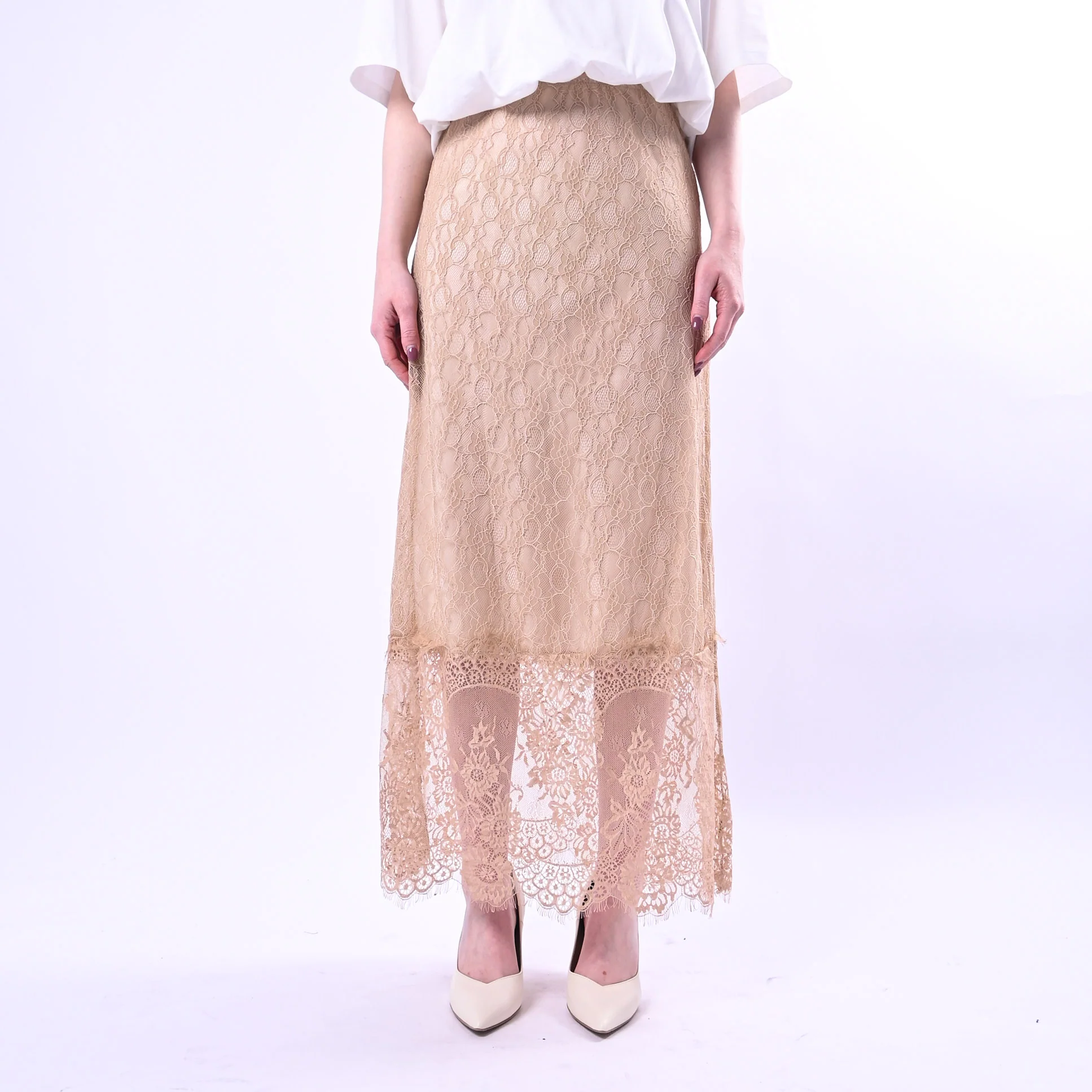 HAVEONE - GONNA LUNGA IN PIZZO MACRAME' ART.GJA-Q117/N - NUDE - Image 2